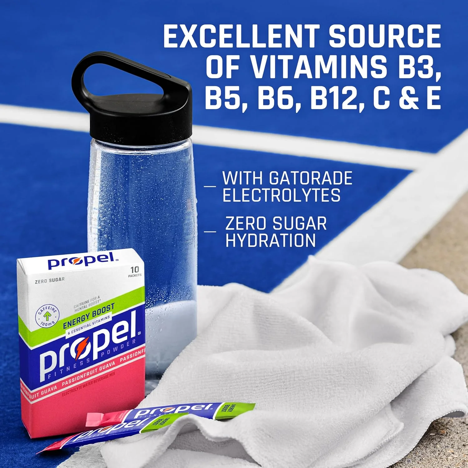 پودر انرژی زا بدون کالری Propel با الکترولیت و کافئین، چای سبز تمشک، (بسته 120 عددی)