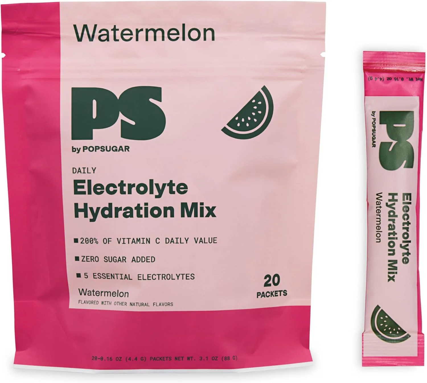 پودر مخلوط نوشیدنی آبرسان الکترولیت POPSUGAR، 20 بسته تک نفره (هندوانه)، پودر الکترولیت بدون شکر، طعم دهنده طبیعی آب، مخلوط نوشیدنی پودری غیر GMO با ویتامین C پودر مخلوط نوشیدنی آبرسان الکترولیت POPSUGAR، 20 بسته تک نفره (هندوانه)، پودر الکترولیت بدون شکر، طعم دهنده طبیعی آب، مخلوط نوشیدنی پودری غیر GMO با ویتامین C