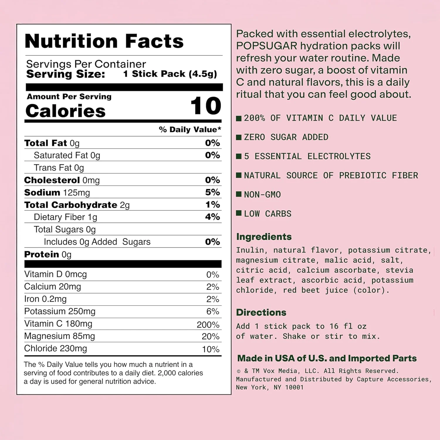 پودر مخلوط نوشیدنی آبرسان الکترولیت POPSUGAR، 20 بسته تک نفره (هندوانه)، پودر الکترولیت بدون شکر، طعم دهنده طبیعی آب، مخلوط نوشیدنی پودری غیر GMO با ویتامین C