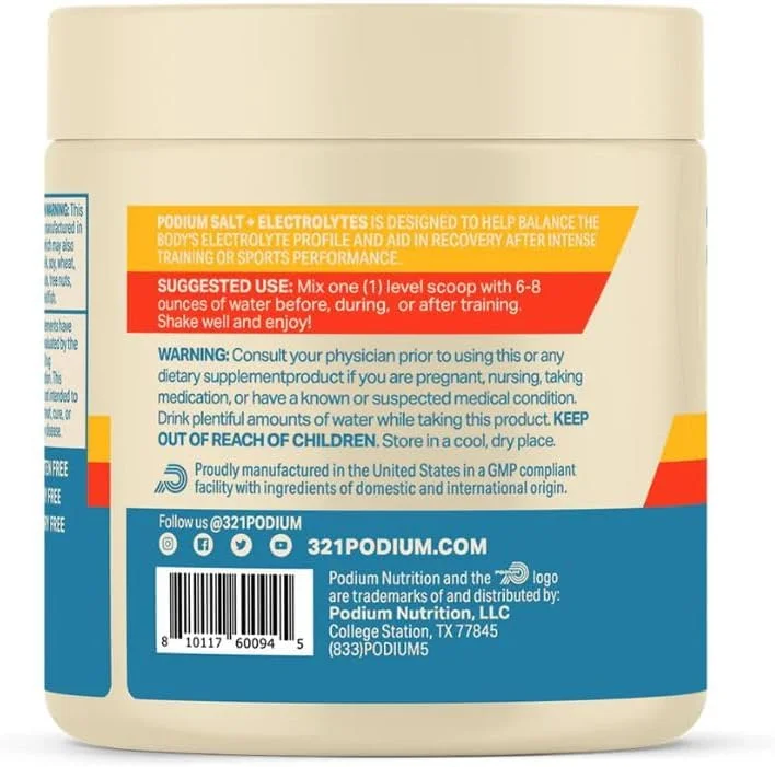 پودر نمک + الکترولیت های تمرینی پودیوم نوتریشن، تمشک آبی، آبرسانی بعد از تمرین و پشتیبانی از ریکاوری عضلات، نوشیدنی الکترولیت، منیزیم، پتاسیم، کلسیم و نمک های سدیم، 30 سروینگ