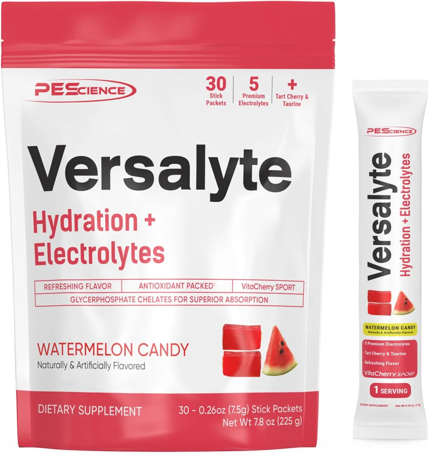 پودر الکترولیت ورسالت PEScience، پودر الکترولیت بدون شکر با منیزیم، تورین، آنتی اکسیدان ها، مواد معدنی کمیاب - طعم هندوانه، 30 سروینگ