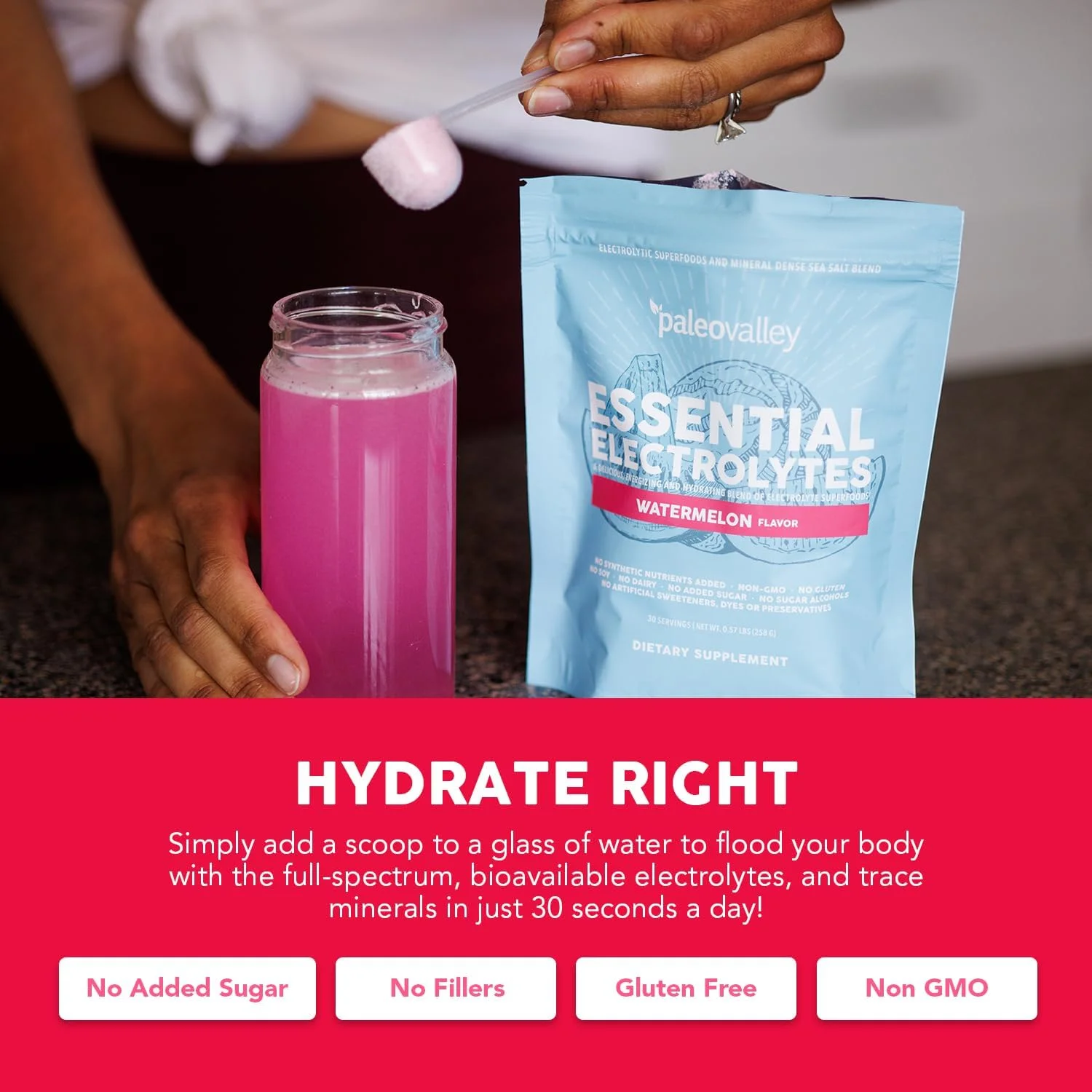 پودر الکترولیت های ضروری Paleovalley - پودر الکترولیت هندوانه طیف کامل برای آبرسانی، انرژی و ریکاوری عضلات - بدون شکر افزوده - 30 سروینگ