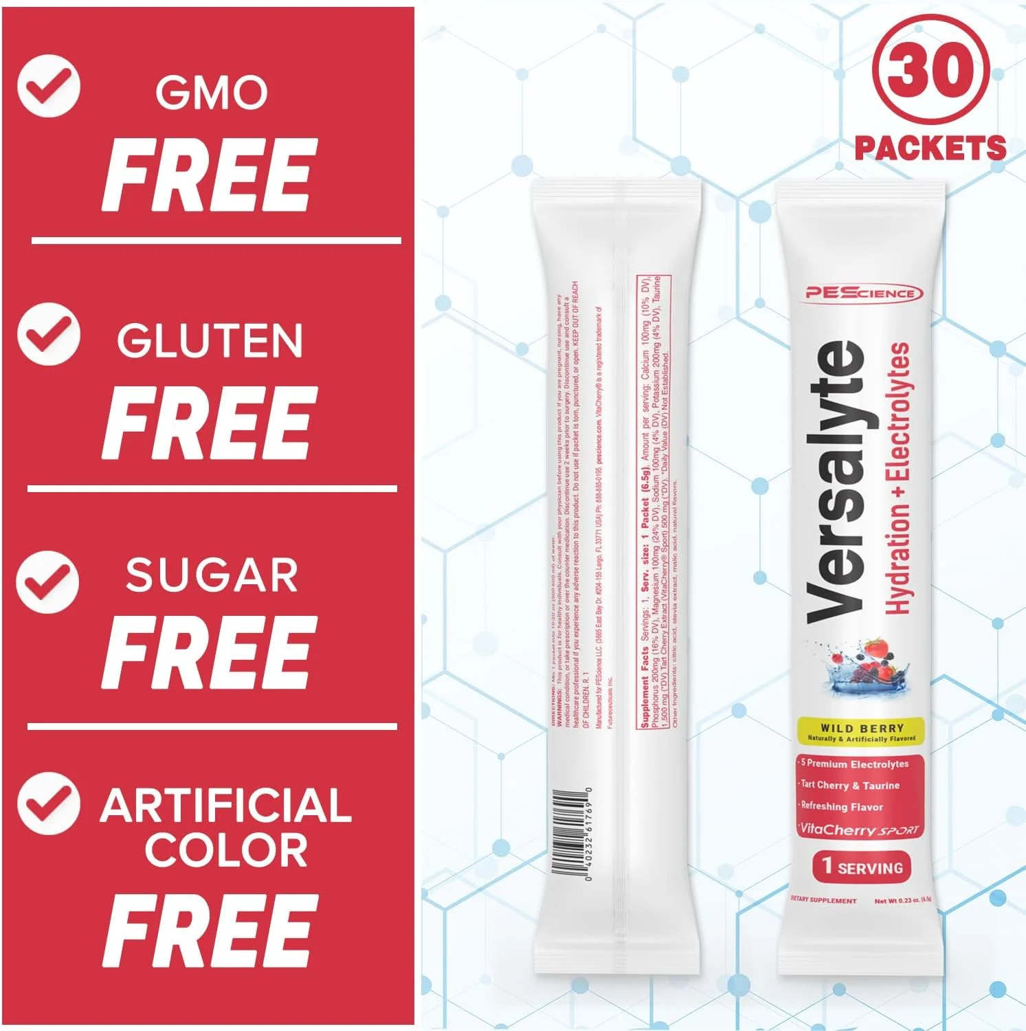 پودر الکترولیت ورسالت PEScience، پودر الکترولیت بدون شکر با منیزیم، تورین، آنتی اکسیدان ها، مواد معدنی کمیاب - طعم هندوانه، 30 سروینگ