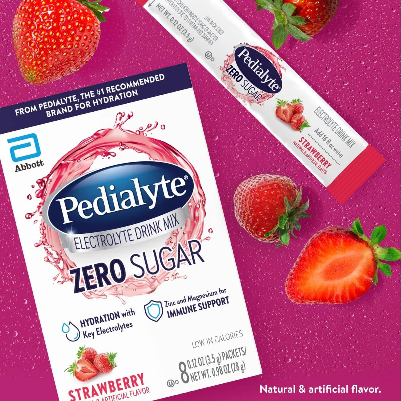 پودر مخلوط نوشیدنی الکترولیت پدیالایت بدون شکر | آبرسانی با الکترولیت های کلیدی | آبرسانی عالی با کالری کم | توت فرنگی، 8 بسته پودری