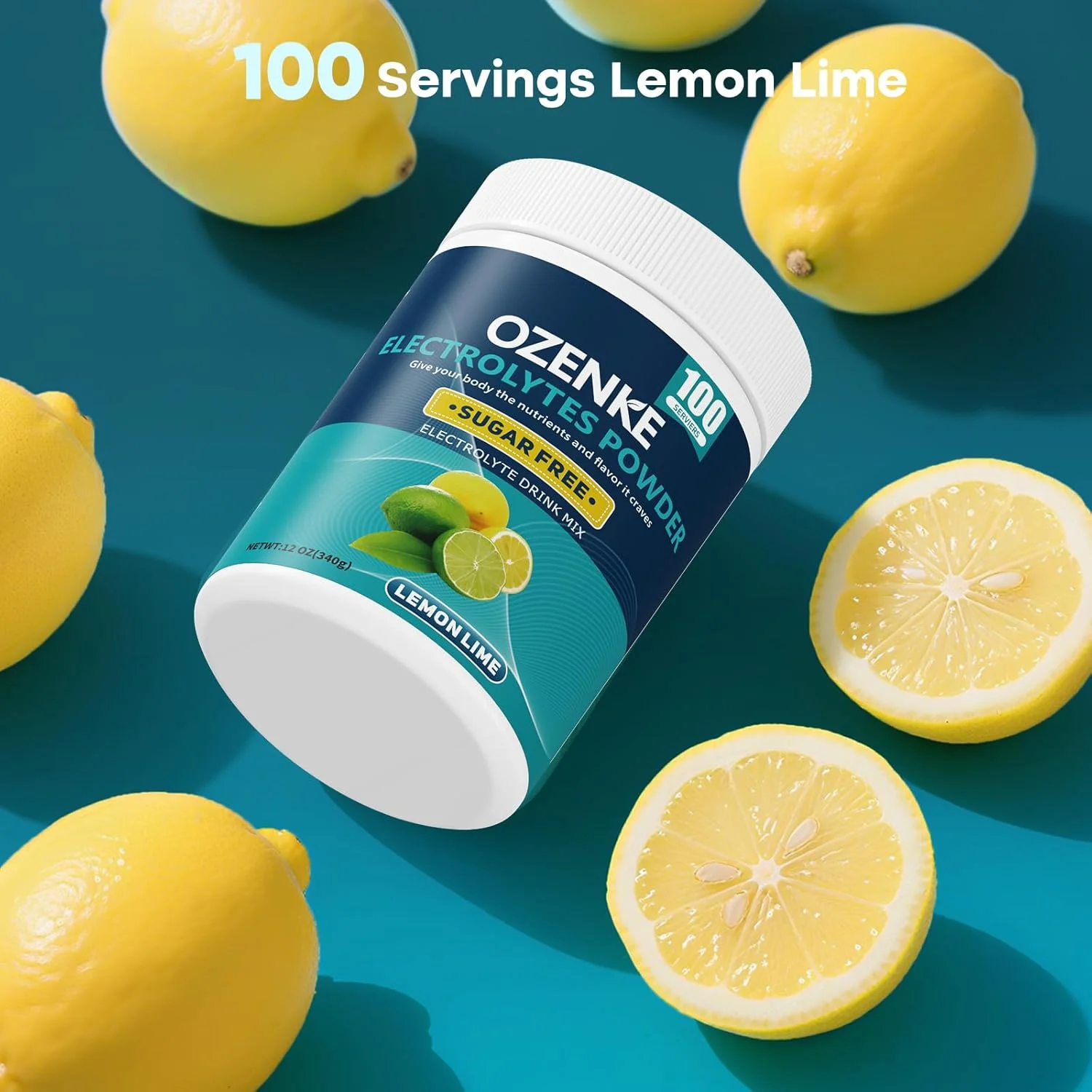 پودر الکترولیت بدون شکر، 100 سروینگ، پودر آبرسان، مکمل نوشیدنی الکترولیت با طعم لیمو، آبرسانی سریع، سدیم کم، بدون کالری