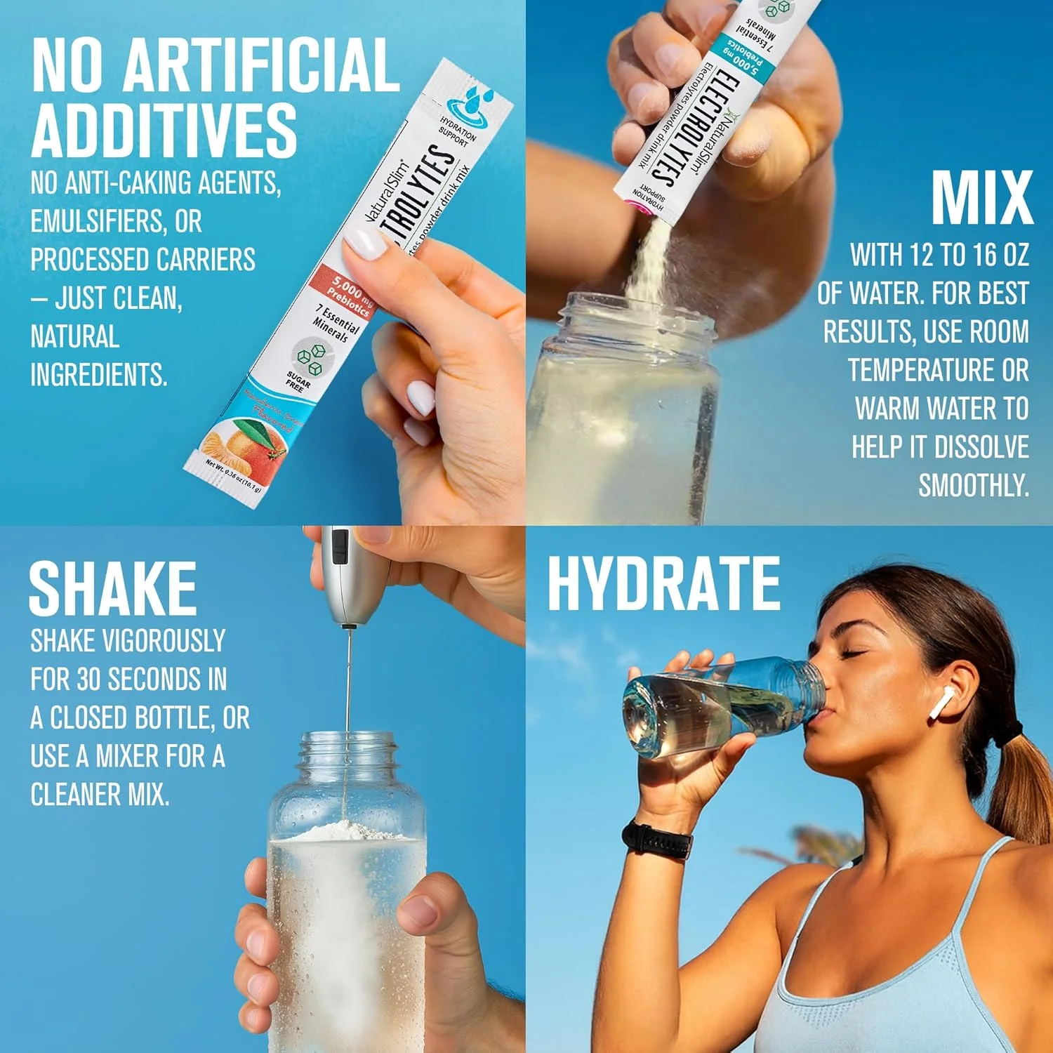 مخلوط نوشیدنی آبرسان و انرژی زا با پری بیوتیک، پشتیبانی از سلامت روده، پودر الکترولیت، بدون شکر، 16 بسته چوبی، با طعم پانچ میوه