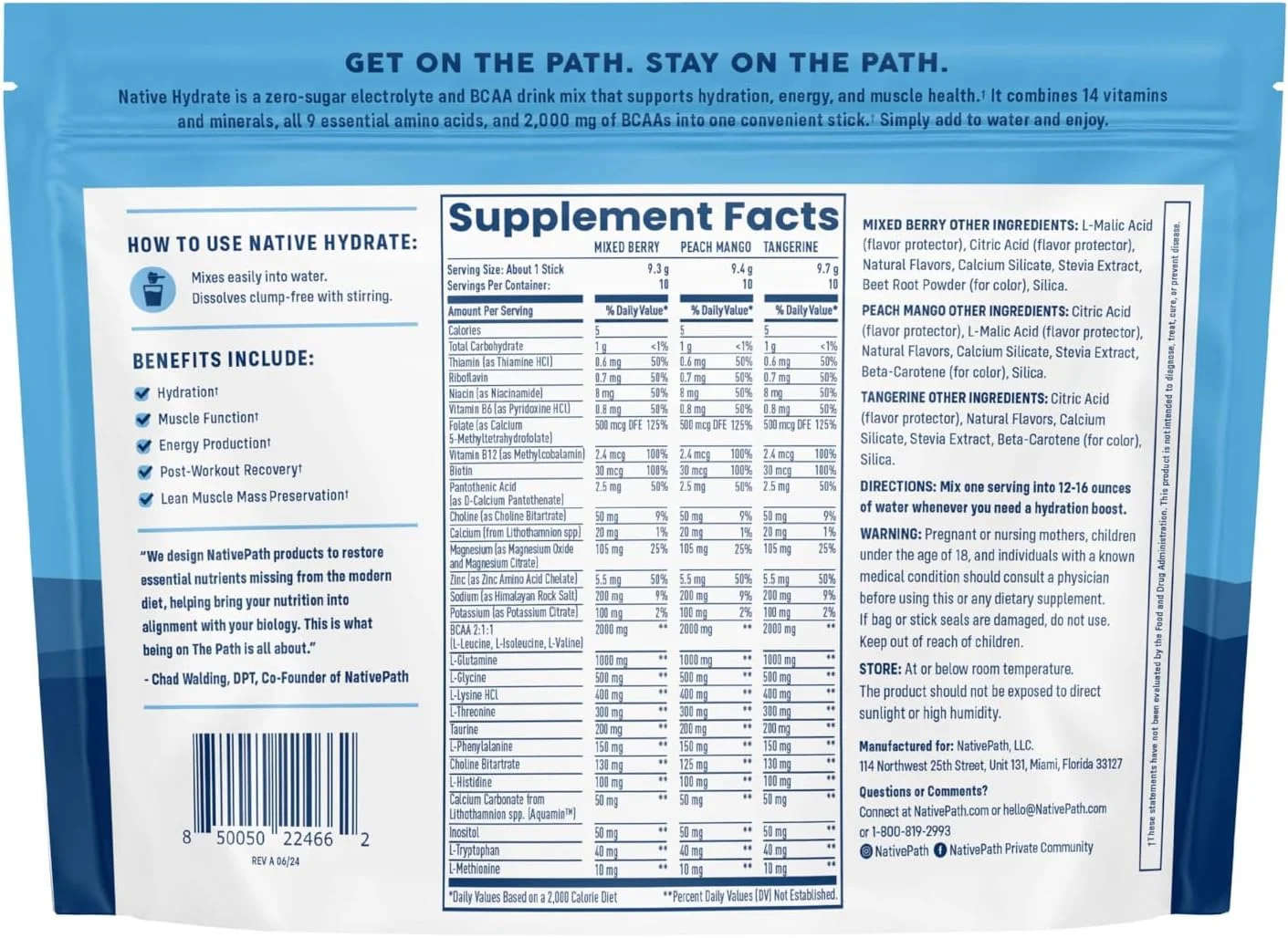 پودر مکمل هیدراتاسیون NativePath با الکترولیت ها و آمینو اسیدها، بسته متنوع، میکس بری، هلو انبه، نارنگی، 30 سروینگ