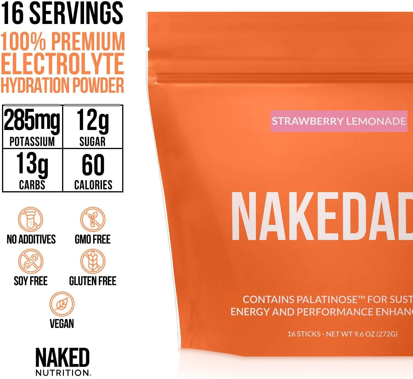 پودر نوشیدنی ورزشی با طعم لیموناد توت فرنگی - پودر الکترولیت - بدون GMO، شیرین کننده مصنوعی، گلوتن، سویا و لبنیات - 16 عدد