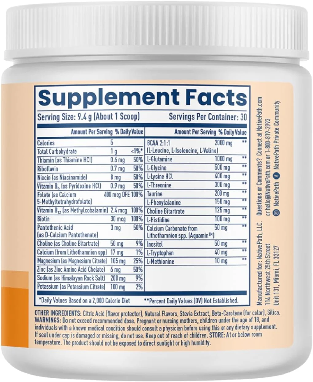 نوشیدنی الکترولیت بدون شکر نیتیو پث، حاوی BCAA، طعم نارنگی، مناسب برای رژیم کتو و پالئو، 30 سروینگ