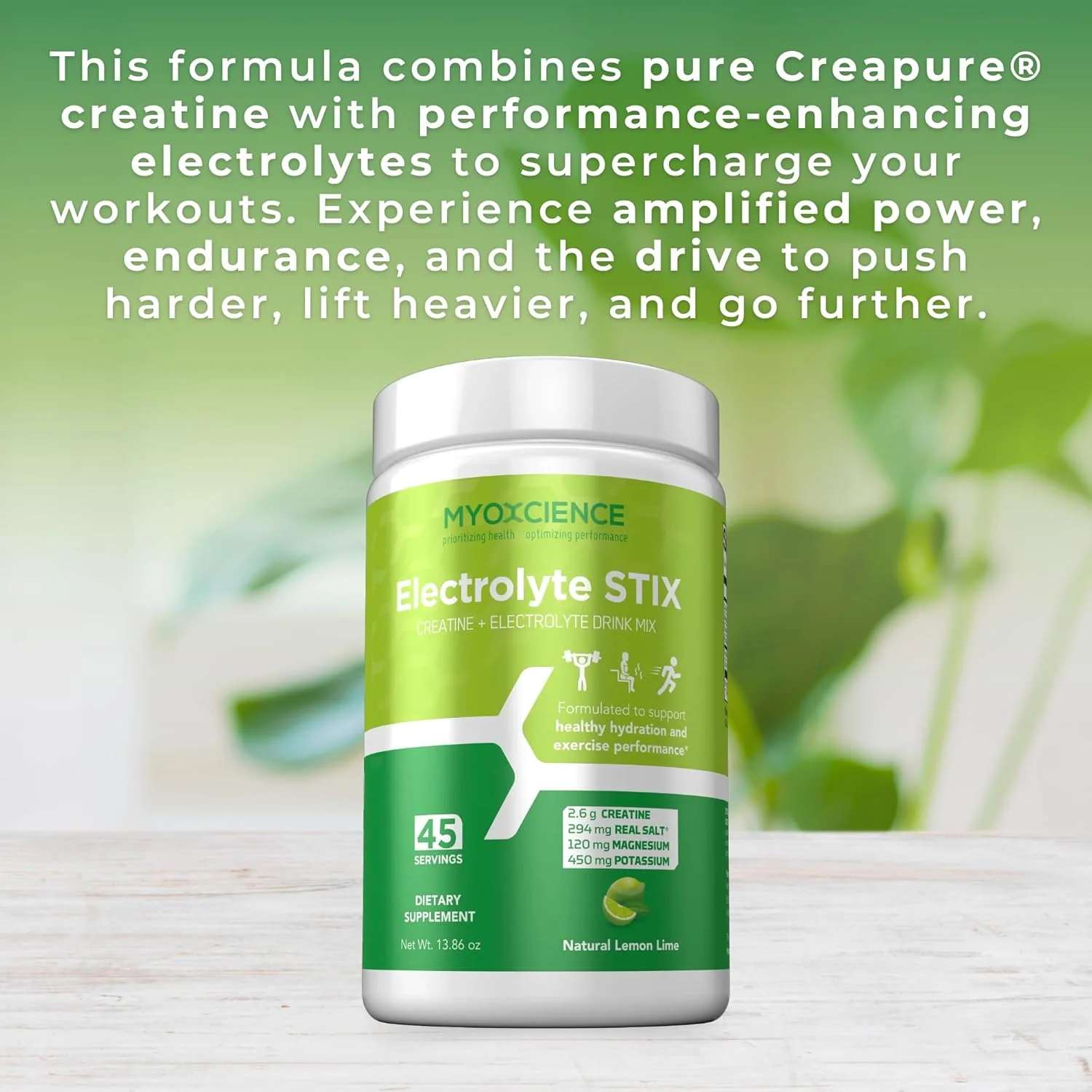پودر الکترولیت MYOXCIENCE STIX | پودر الکترولیت کراتین | ریکاوری بعد از ورزش و رشد عضلات با نمک واقعی (طعم لیمو) (جار 45 عددی)