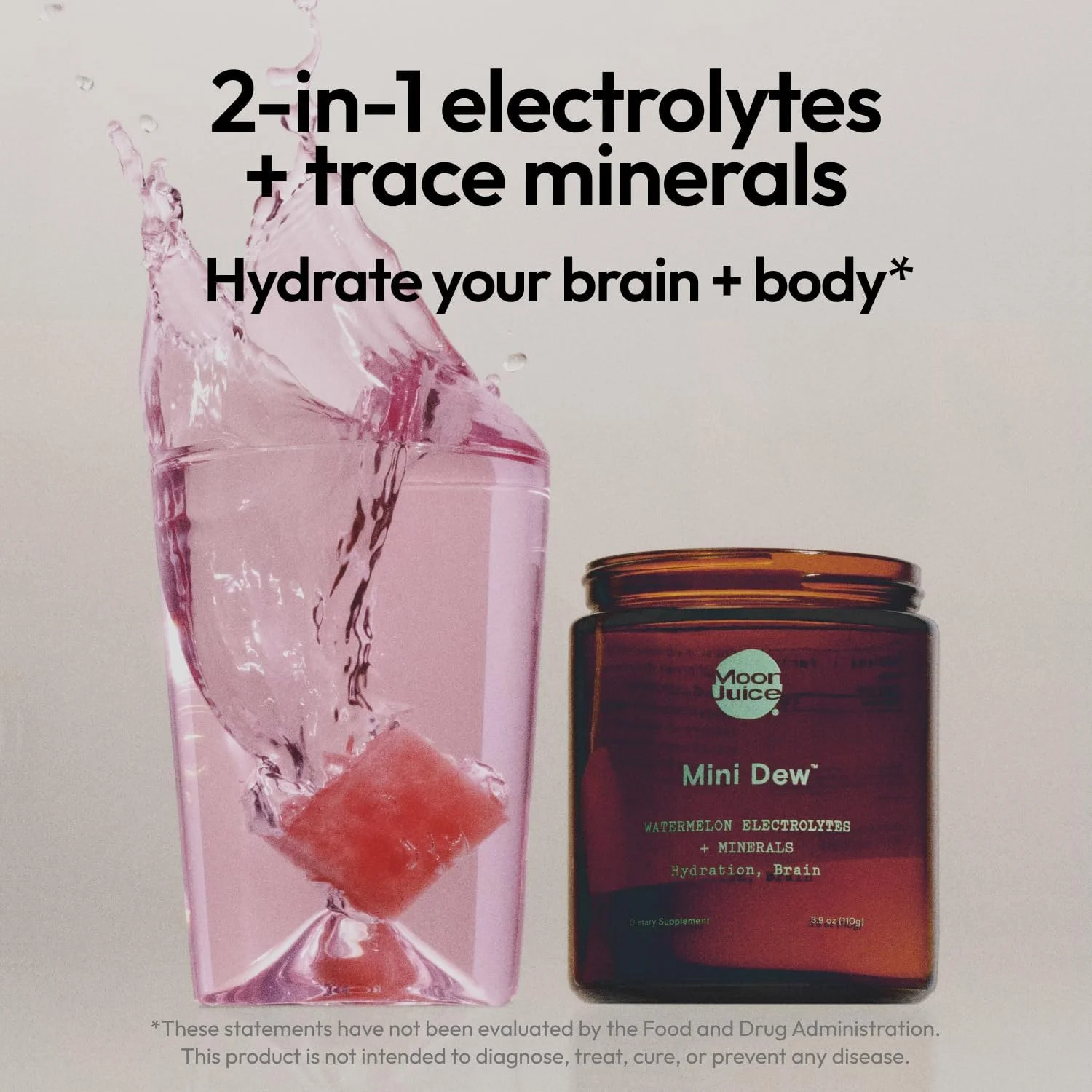 پودر الکترولیت مینی دیو مون جوس - پودر آبرسان الکترولیت و مواد معدنی بدون شکر برای آبرسانی فوری و پشتیبانی از مغز - منیزیم، کلسیم، پتاسیم، نمک صورتی، هندوانه، 30 سروینگ