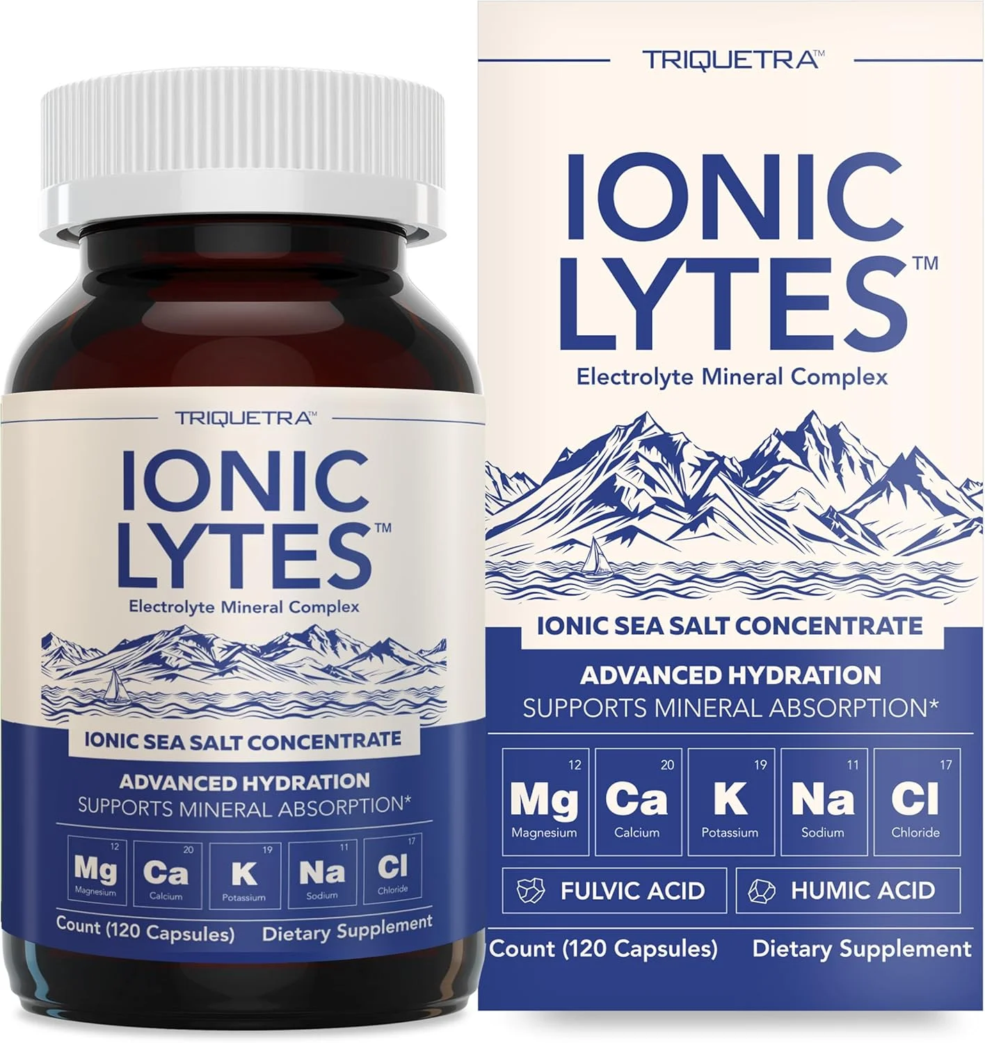 کمپلکس مواد معدنی الکترولیت Ionic Lytes™ با نمک دریایی یونی، اسید فولوی و هومیک - پشتیبانی از هیدراتاسیون، تعادل الکترولیت و مواد معدنی و عملکرد عضلات (120 کپسول) - بدون سویا، بدون گلوتن، cGMP