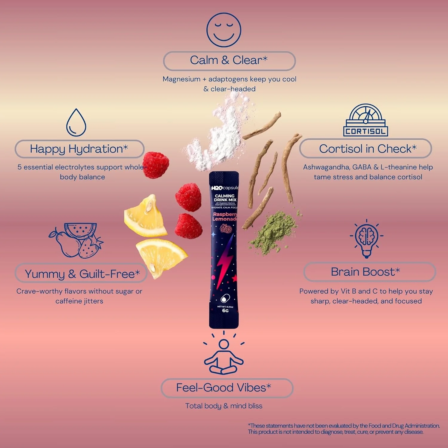 پودر نوشیدنی منیزیم گلیسینات آرامش‌بخش با الکترولیت‌ها – بدون شکر با آشواگاندا، ال-تیانین، ویتامین B6 و گابا – پشتیبانی از کورتیزول، کاهش استرس، آبرسانی و تمرکز - 30 سروینگ (مجموعه)