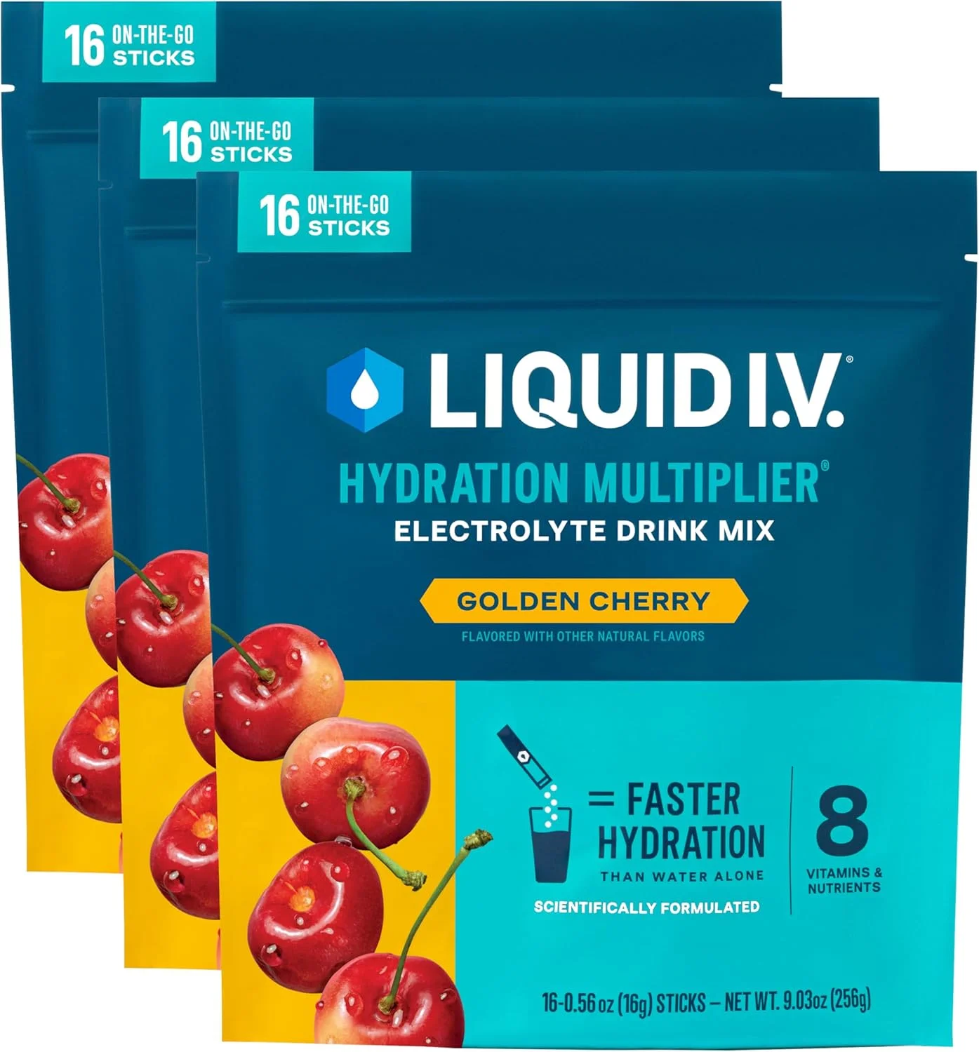 مخلوط نوشیدنی پودری الکترولیت Liquid I.V.® Hydration Multiplier - گیلاس طلایی | بسته 3 عددی (48 سروینگ)