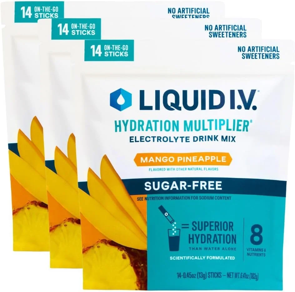مخلوط نوشیدنی الکترولیتی بدون شکر Liquid I.V.® Hydration Multiplier - انبه آناناس | بسته 3 عددی (42 سروینگ)