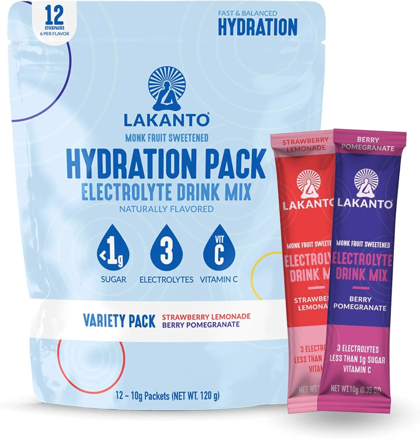 مخلوط نوشیدنی الکترولیت Lakanto Hydration Pack - آبرسانی در حرکت، احیا کننده، بسته های نوشیدنی تغذیه ورزشی، عملکرد، ریکاوری - بسته متنوع (2 طعم - 12 عدد)
