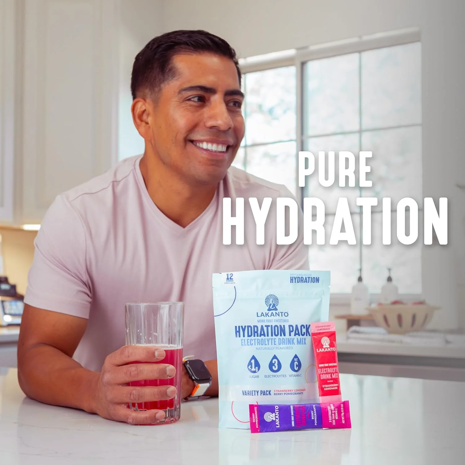 مخلوط نوشیدنی الکترولیت Lakanto Hydration Pack - آبرسانی در حرکت، احیا کننده، بسته های نوشیدنی تغذیه ورزشی، عملکرد، ریکاوری - بسته متنوع (2 طعم - 12 عدد)