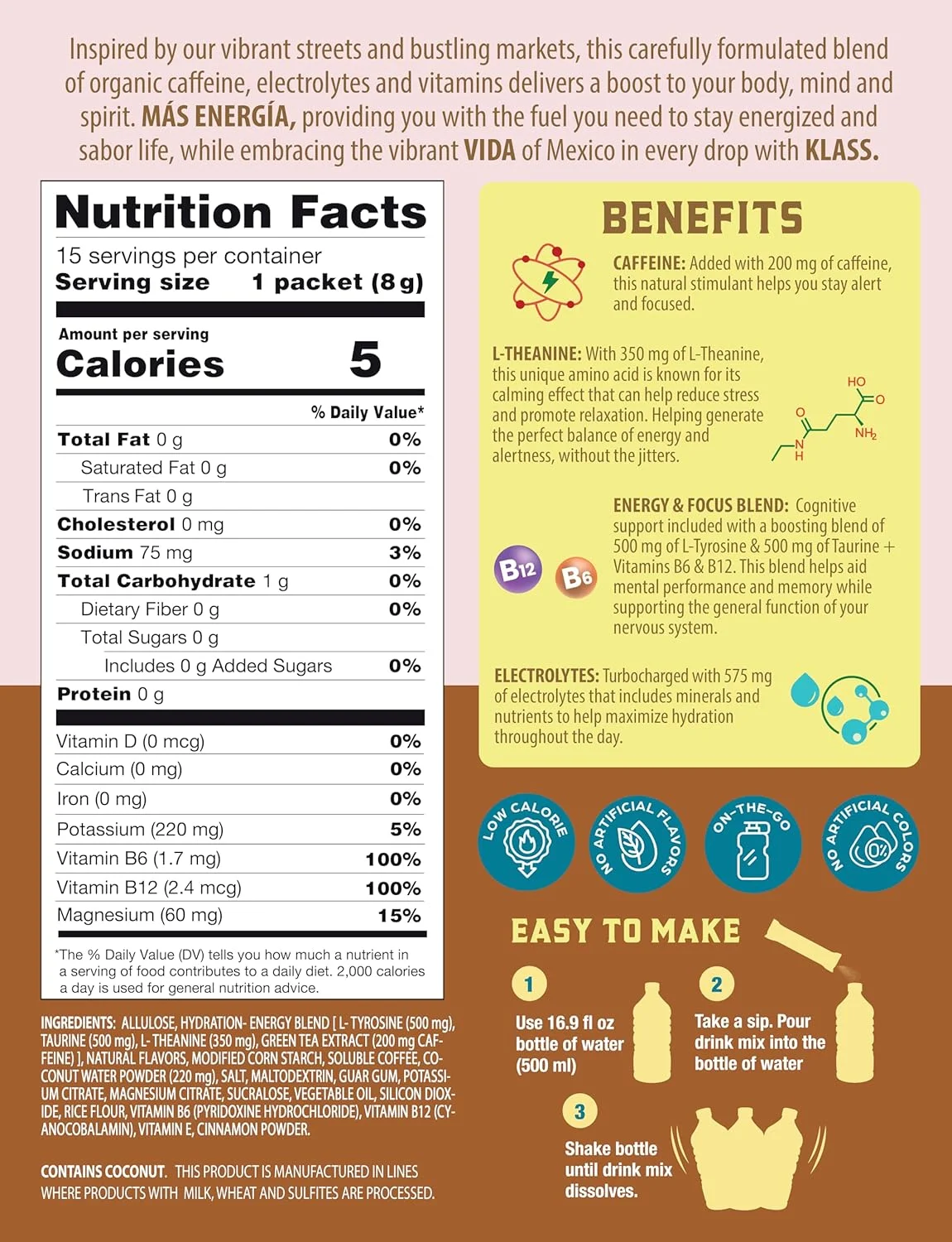 مخلوط نوشیدنی الکترولیتی آبرسان + انرژی - طعم قهوه هورچاتا آگوا فرسکا | پودر بدون شکر با کافئین، ال-تیانین، آب نارگیل و مواد معدنی | 15 بسته تک نفره مخلوط نوشیدنی الکترولیتی آبرسان + انرژی - طعم قهوه هورچاتا آگوا فرسکا | پودر بدون شکر با کافئین، ال-تیانین، آب نارگیل و مواد معدنی | 15 بسته تک نفره