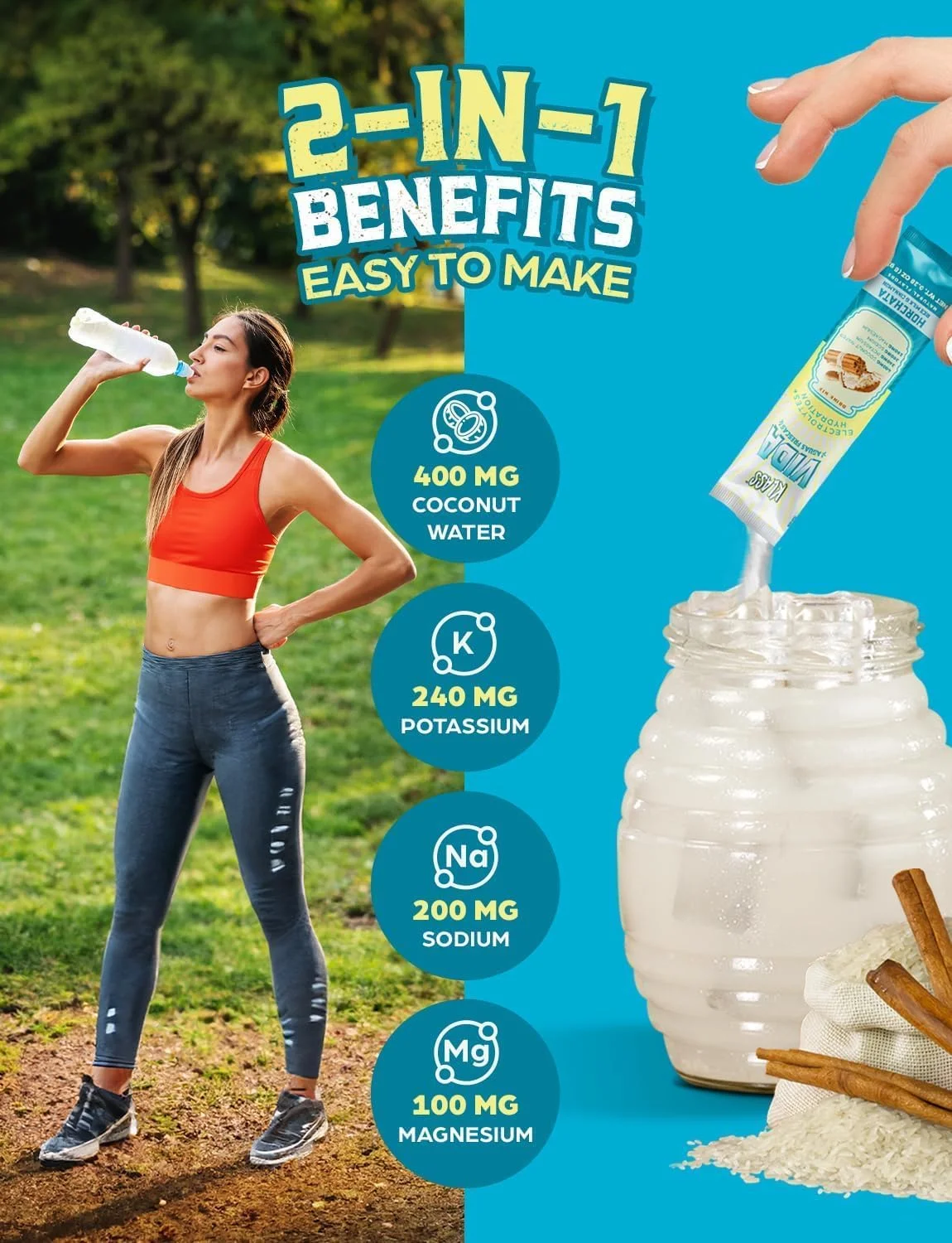 مخلوط نوشیدنی الکترولیتی KLASS VIDA – طعم هورچاتا آگوا فرسکا | پودر آبرسان بدون شکر با آب نارگیل و مواد معدنی | 15 بسته استیک تک نفره در کیسه قابل بازبسته شدن، کم کالری مخلوط نوشیدنی الکترولیتی KLASS VIDA – طعم هورچاتا آگوا فرسکا | پودر آبرسان بدون شکر با آب نارگیل و مواد معدنی | 15 بسته استیک تک نفره در کیسه قابل بازبسته شدن، کم کالری