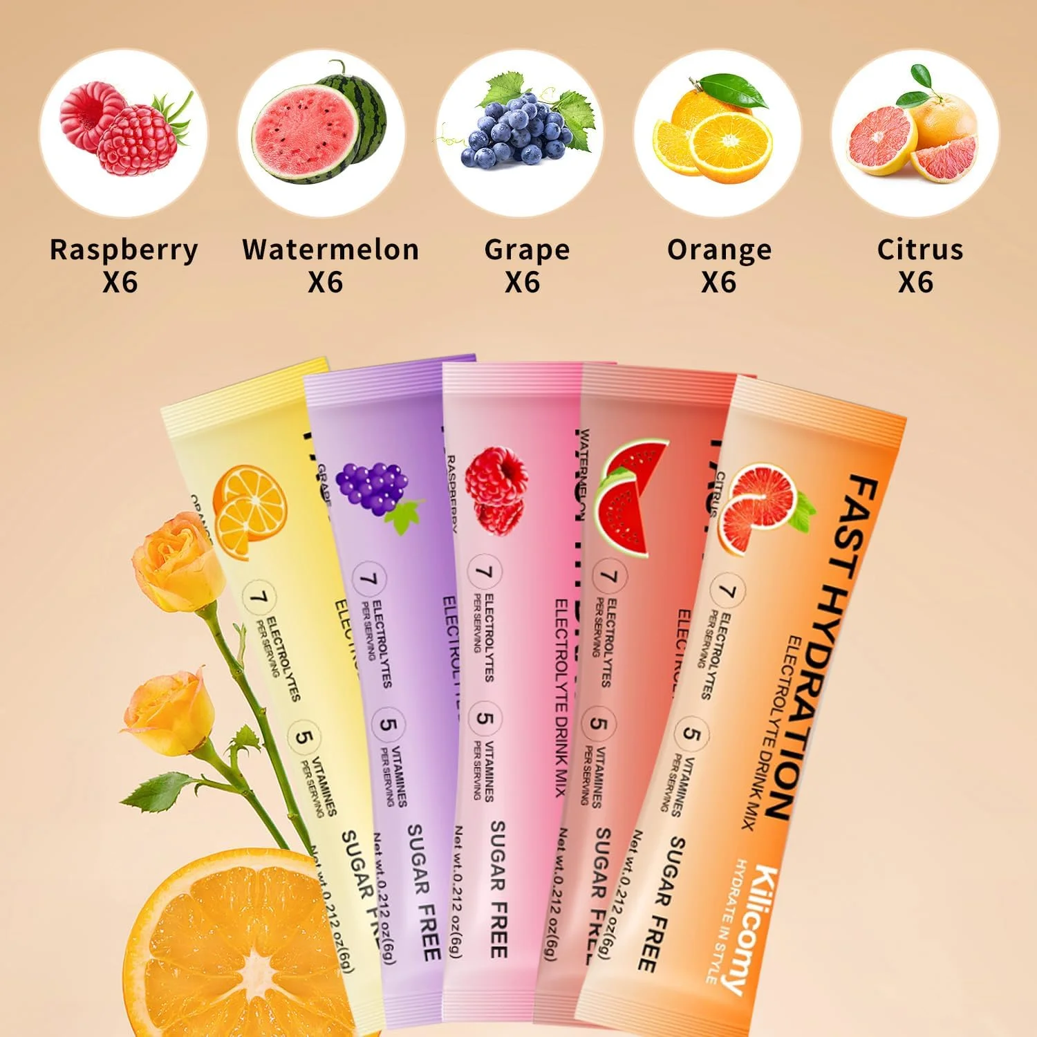 پودر الکترولیت بدون شکر، حاوی 5 ویتامین و 7 الکترولیت برای آبرسانی سریع، مناسب برای کتو، غیر تراریخته، دارای گواهی وگان، 30 عدد