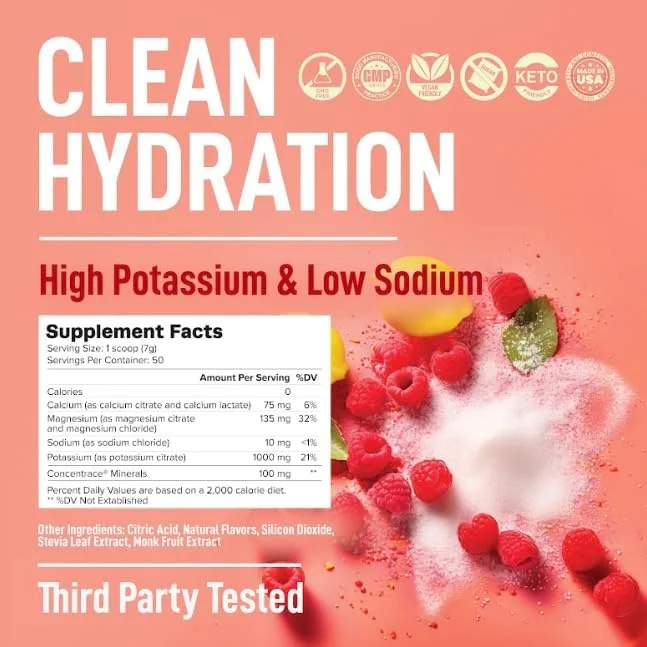 پودر الکترولیت کپی – طعم تمشک و لیمو، 50 سروینگ – مکمل آبرسانی بدون شکر با منیزیم، پتاسیم، سدیم – مناسب برای کتو، وگان، روزه داری، نوشیدنی الکترولیتی بدون کالری