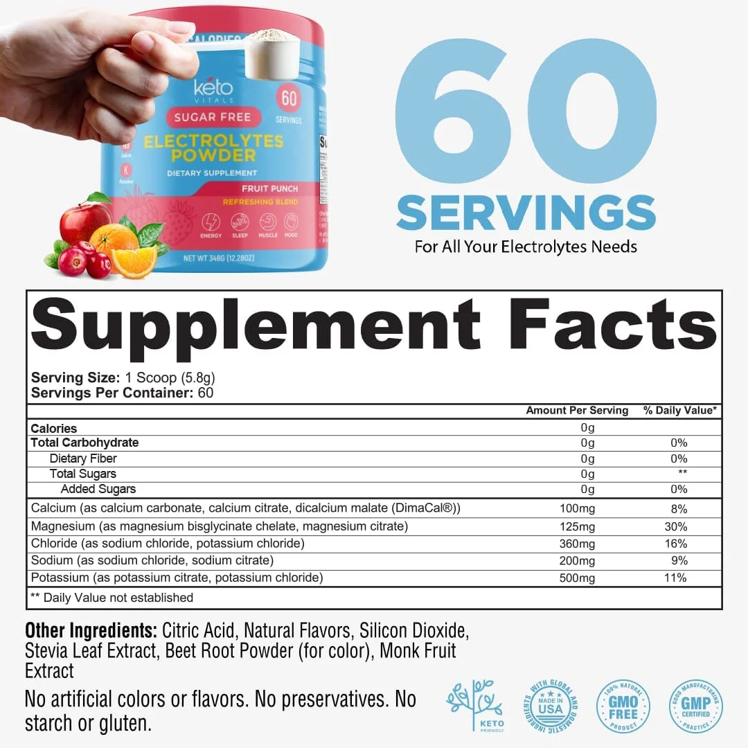 پودر الکترولیت های حیاتی کتو | الکترولیت های سازگار با کتو حاوی پتاسیم، منیزیم، سدیم، کلسیم | الکترولیت های بدون شکر | مکمل مخلوط نوشیدنی انرژی زا | بدون کالری، بدون کربوهیدرات
