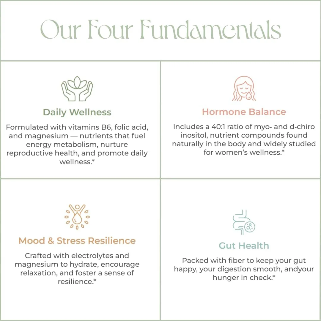 مخلوط نوشیدنی الکترولیت سلامت هورمون Iris | پشتیبانی از عملکرد تخمدان | اینوزیتول میو و دی-کایرو 40:1، منیزیم، فیبر پری‌بیوتیک | بسته متنوع، 15 بسته پودر هیدراتاسیون