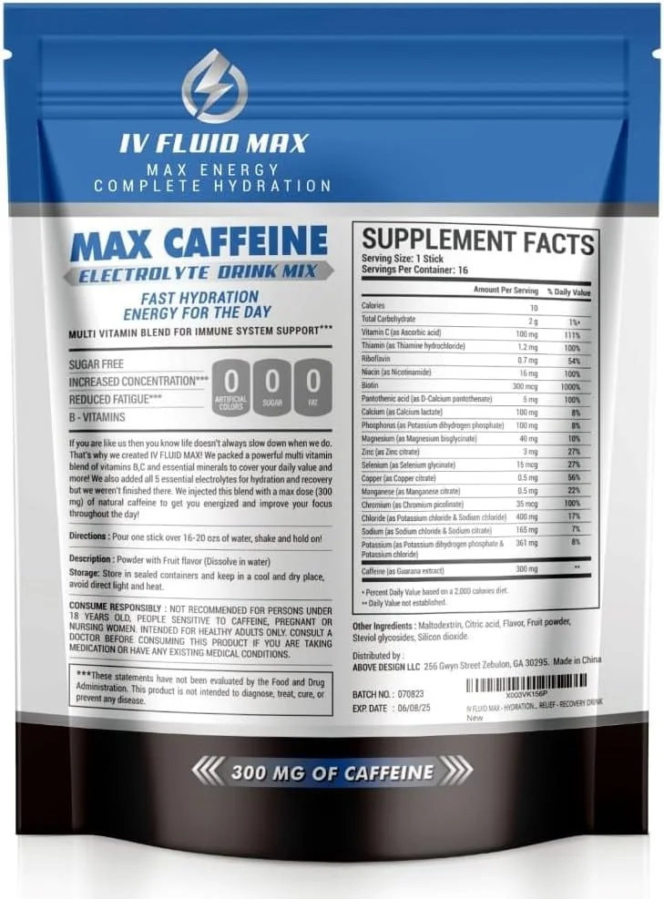 مخلوط نوشیدنی انرژی زا و الکترولیت - ۳۰۰ میلی گرم کافئین - نوشیدنی قبل از تمرین/نوشیدنی ریکاوری