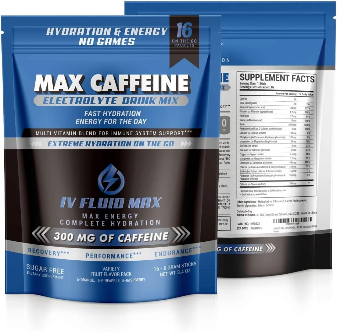 مخلوط نوشیدنی انرژی زا و الکترولیت - ۳۰۰ میلی گرم کافئین - نوشیدنی قبل از تمرین/نوشیدنی ریکاوری