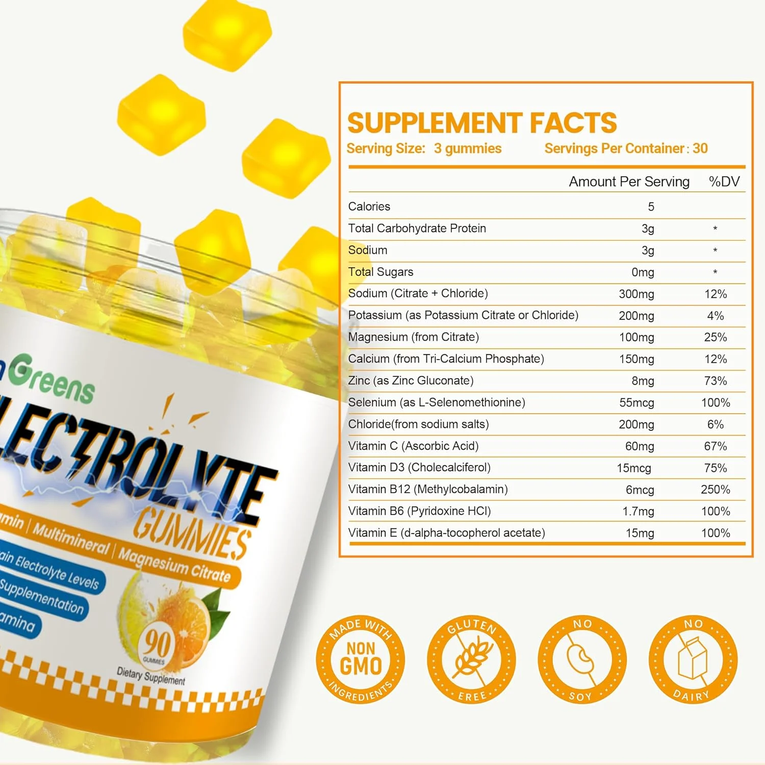 پاستیل های الکترولیت طبیعی با 6 الکترولیت ضروری - شامل ویتامین ها، منیزیم، الکترولیت ها، برای دوندگان، ورزش های استقامتی، جویدنی های الکترولیت آبرسان - 90 پاستیل