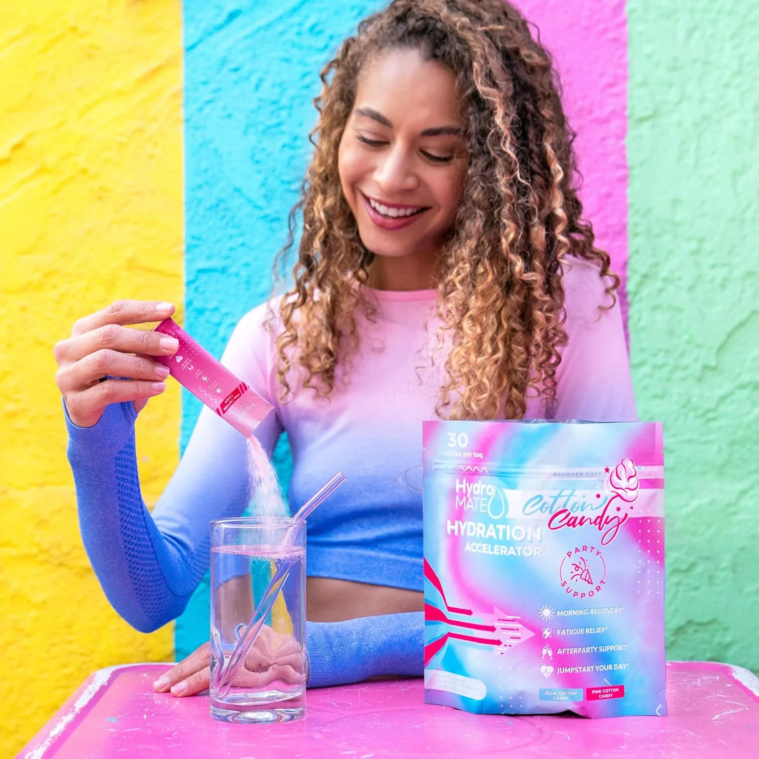 پودر الکترولیت HydroMATE بدون شکر با طعم پشمک - 30 عدد بسته آبرسانی فوری با ویتامین C برای افزایش انرژی - الکترولیت های بدون قند برای حمایت از آبرسانی در رژیم کتو و بازیابی بدن