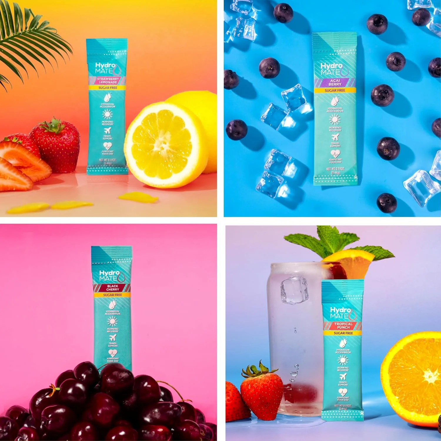 پودر الکترولیت بدون شکر، بسته های هیدراتاسیون متنوع HydroMATE، 30 عدد