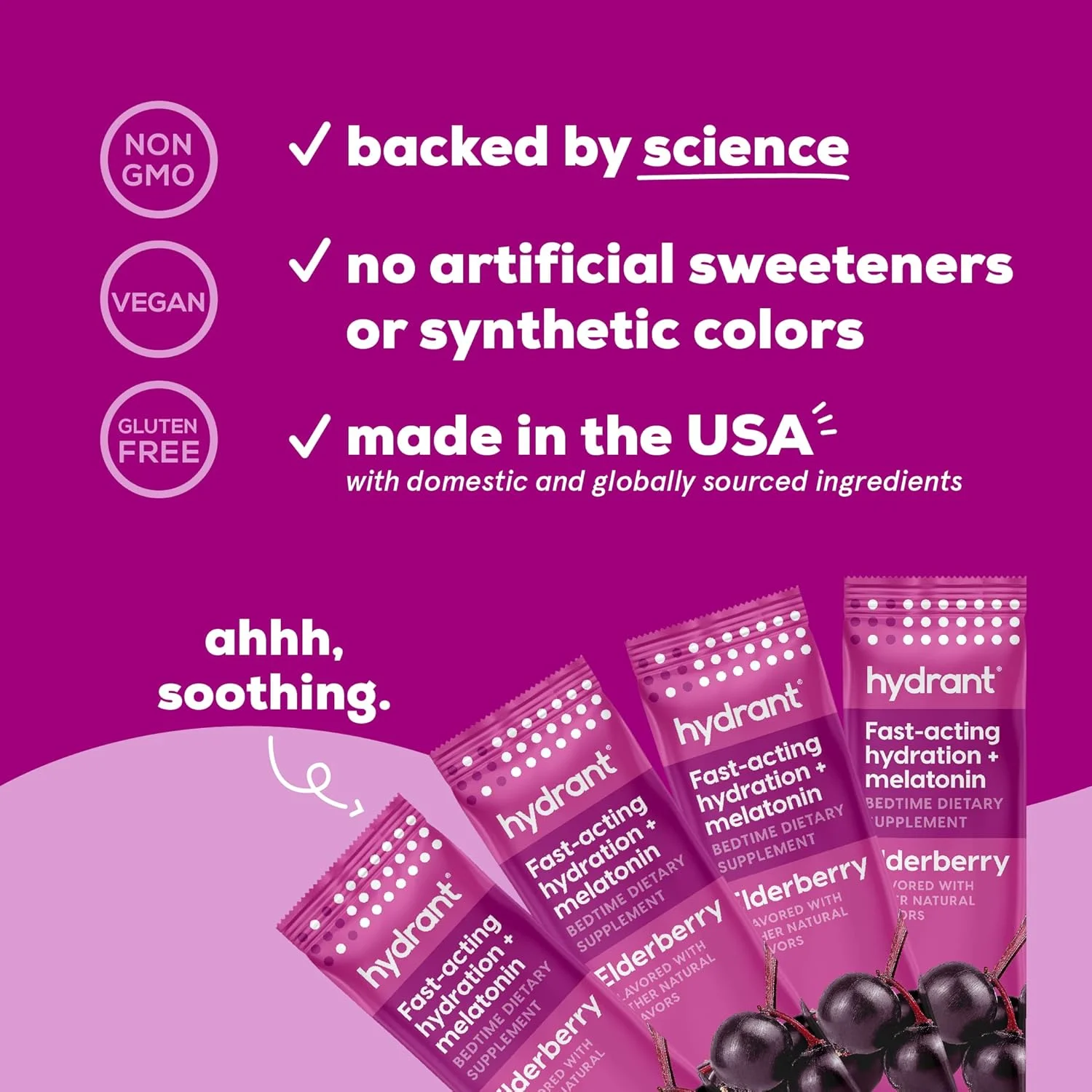 پودر الکترولیت خواب هایدرانت، طعم الدربری، 30 بسته چوبی جداگانه آبرسانی سریع - ترکیب خواب ملاتونین، ال-تیانین، منیزیم و بابونه