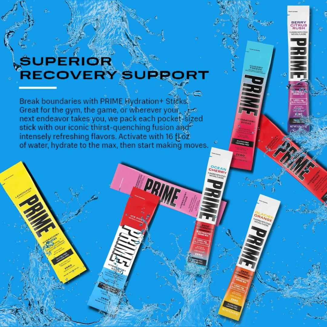 پک متنوع پودر الکترولیت و آبرسان سریع Prime به همراه 4 عدد نعناع MIMM | بسته بندی شده توسط Mix It Up Munchies | جعبه هدیه سالم