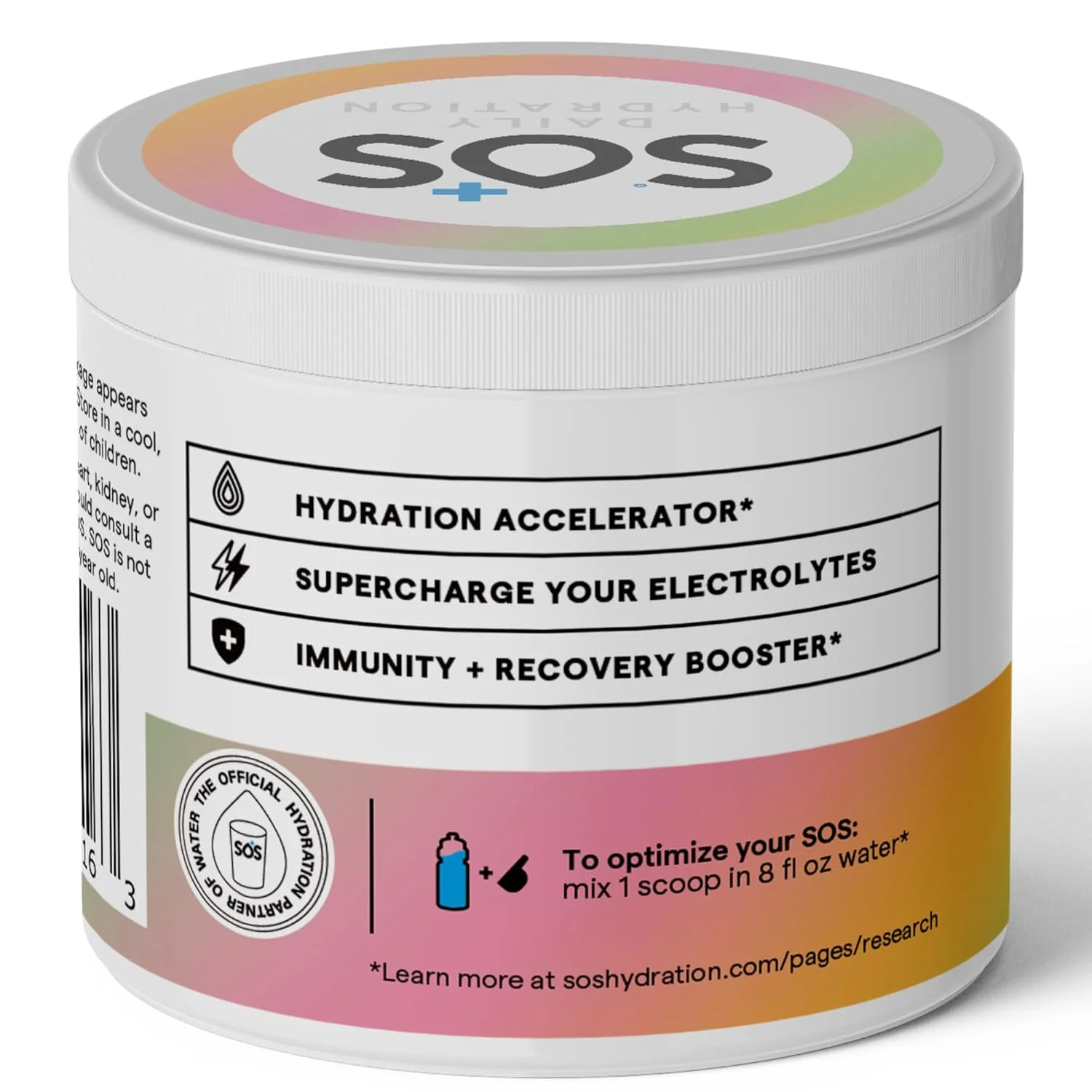 پودر الکترولیت ORS آبرسان SOS | محلول آبرسانی خوراکی | کم شکر | آبرسانی سریع | ساخت آمریکا | کتو | رنگین کمان شربت | 31 سروینگ