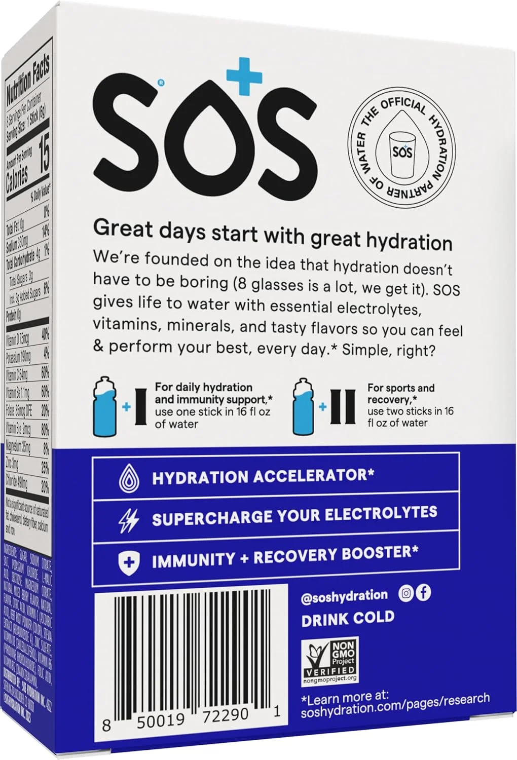 پودر الکترولیت ORS آبرسان SOS | محلول آبرسانی خوراکی | کم شکر | آبرسانی سریع | ساخت آمریکا | کتو | توت مخلوط | 8 سروینگ