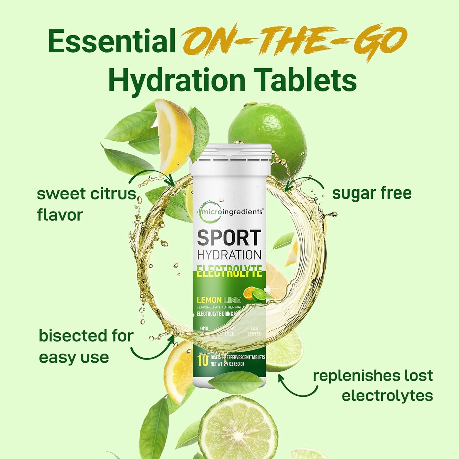 قرص های نوشیدنی الکترولیت گازدار، بسته 4 عددی (40 قطعه نصف شده) | 160 سروینگ | جایگزین پودر الکترولیت بدون شکر | آبرسانی روزانه با سدیم، پتاسیم و منیزیم | طعم طبیعی لیمو ترش