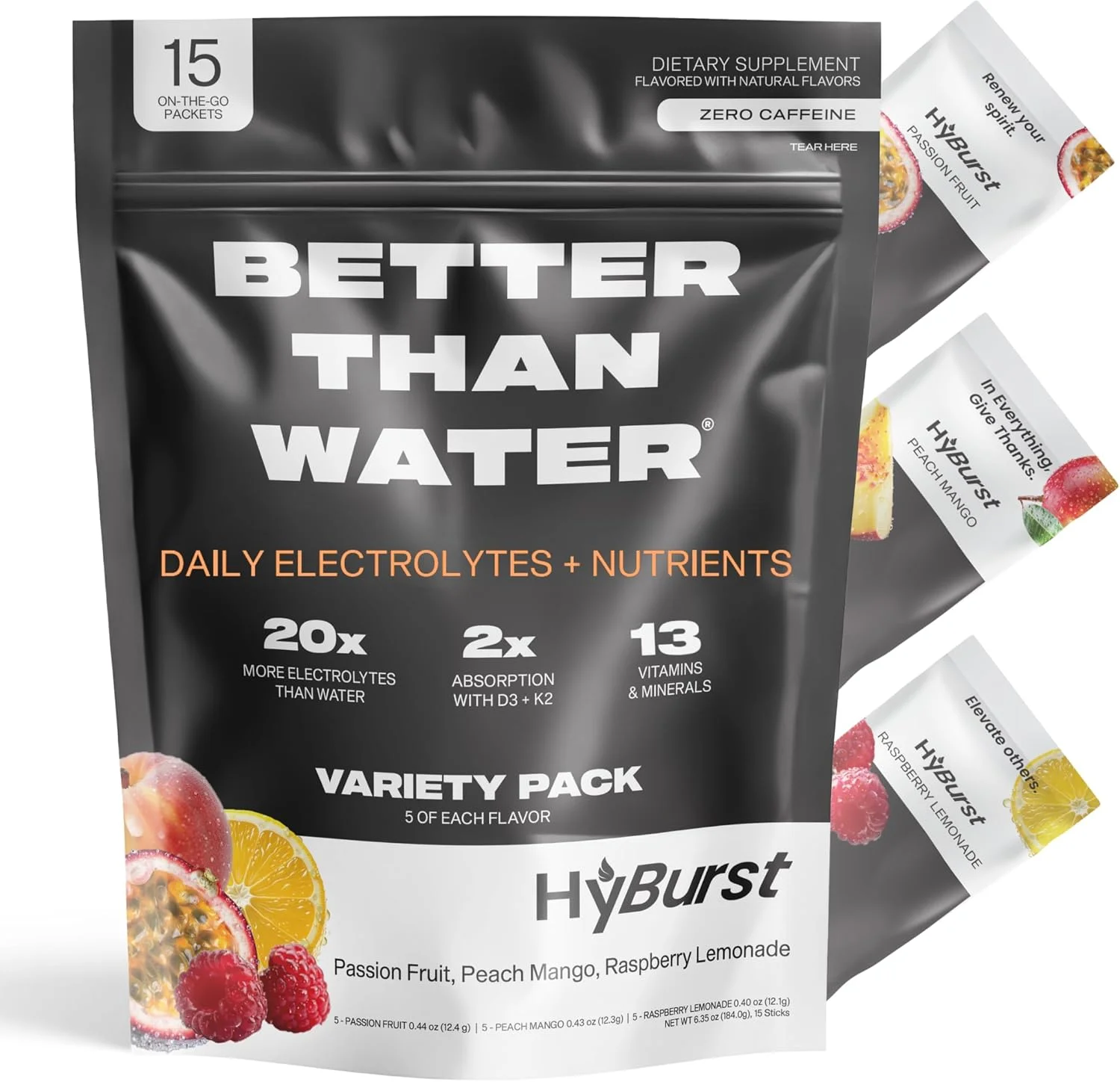 پودر مکمل الکترولیت و ویتامین، مخلوط نوشیدنی با B12، ال-تیانین، D3، K2، زینک، منیزیم، پتاسیم، پشتیبانی از تمرکز آرام و انرژی، بسته متنوع استوایی، 15 بسته