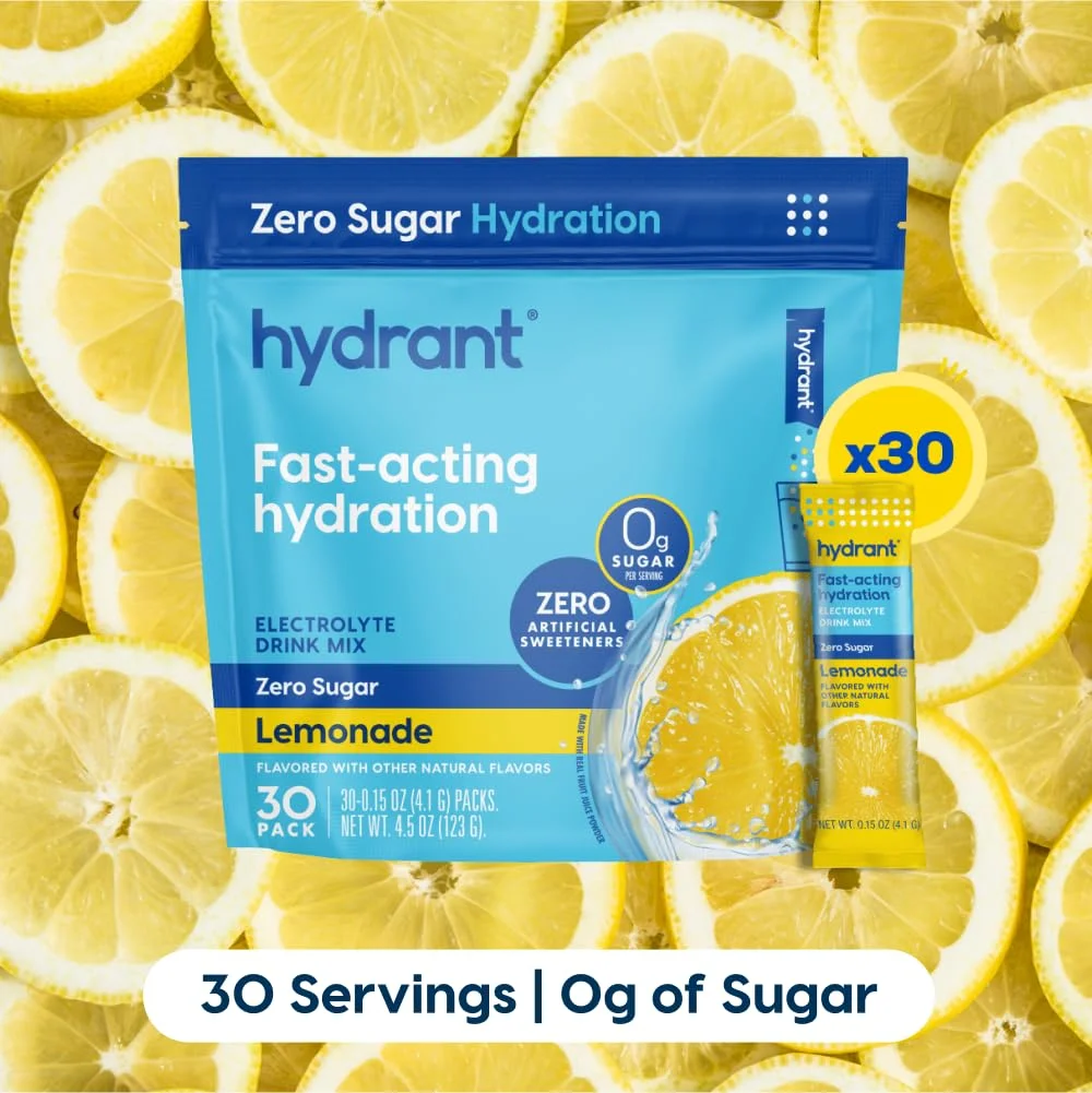پودر الکترولیت آبرسان بدون شکر افزوده، بسته های تکی پودری برای آبرسانی سریع (طعم لیموناد، 30 عدد)