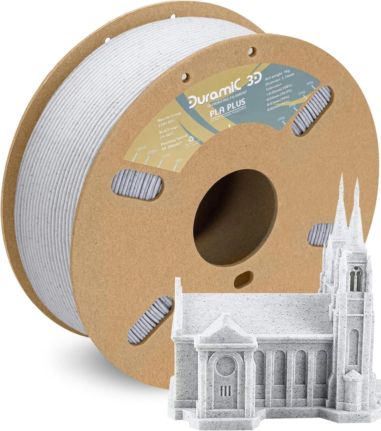 فیلامنت پرینتر سه بعدی ممتاز DURAMIC 3D مدل PLA Plus، 1.75 میلی متر، طرح سنگ مرمر، فیلامنت پرینت سه بعدی، اسپول 1 کیلوگرمی (2.2 پوند)، بدون گره خوردگی، بدون گرفتگی، دقت ابعادی +/- 0.05 میلی متر