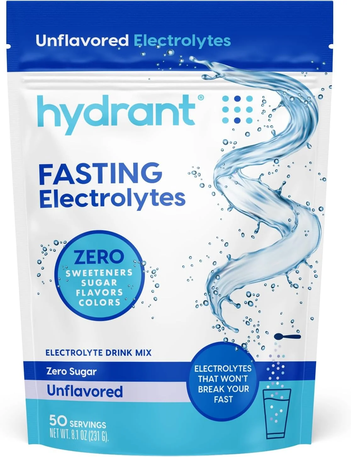 هیدرات - پودر الکترولیت آبرسان سریع، 50 سروینگ پودر مکمل بدون شکر - نوشیدنی بدون طعم و بدون شکر برای آبرسانی