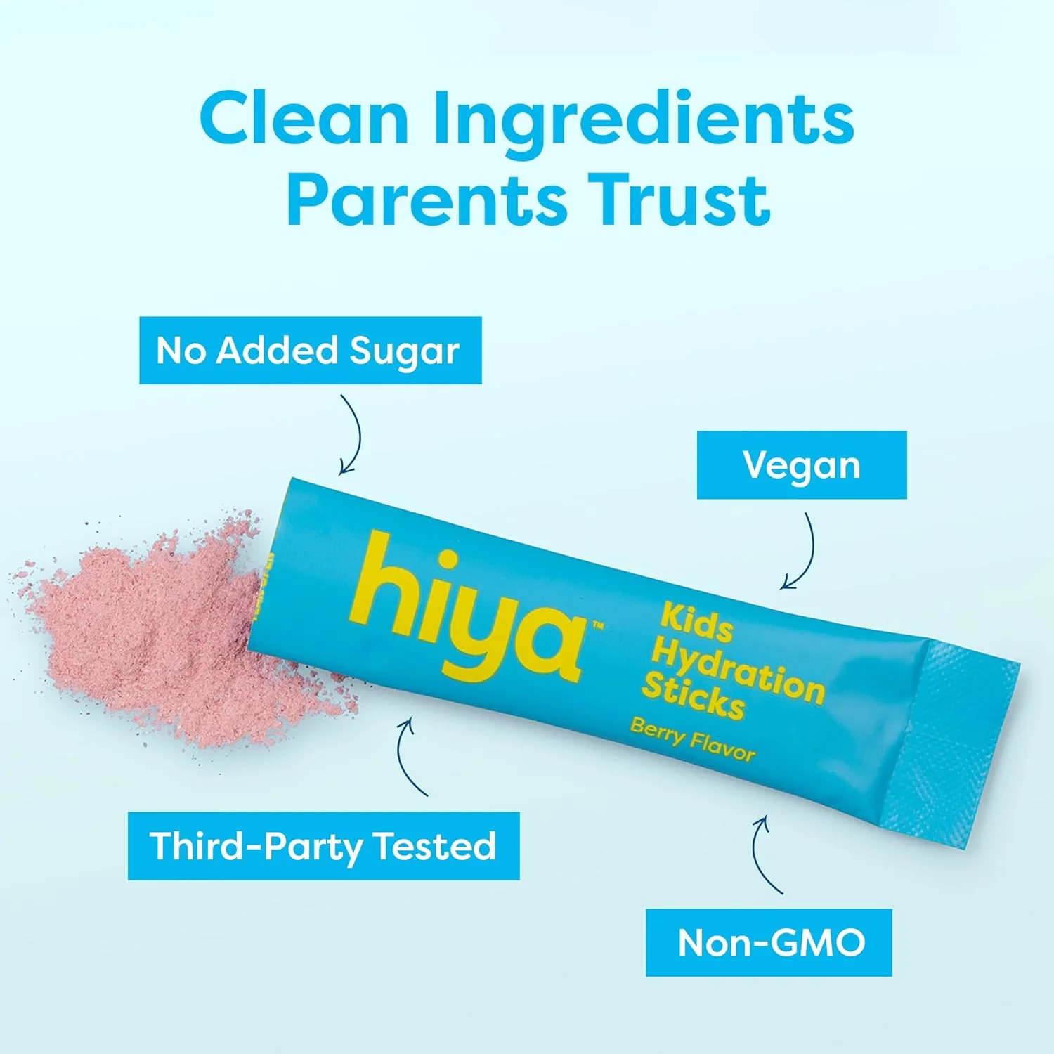 پودر هیدراتاسیون کودکانه Hiya با الکترولیت - بدون شکر افزوده با طعم توت - 15 عدد - مخلوط نوشیدنی مناسب سفر برای کودکان 2 سال به بالا