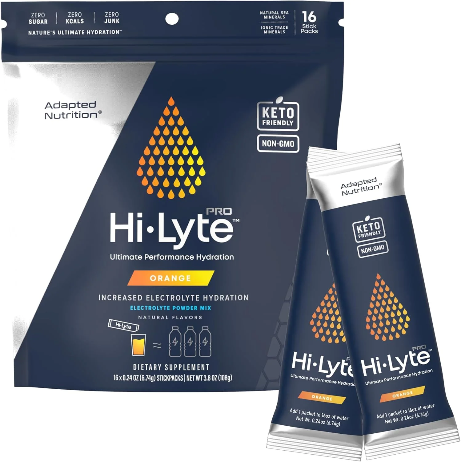 پودر الکترولیت طعم دار Hi-Lyte Pro Adapted Nutrition - 16 بسته تک نفره | پرتقال | پودر الکترولیت طعم دار | بدون شکر، بدون کربوهیدرات، بدون کالری پودر الکترولیت طعم دار Hi-Lyte Pro Adapted Nutrition - 16 بسته تک نفره | پرتقال | پودر الکترولیت طعم دار | بدون شکر، بدون کربوهیدرات، بدون کالری