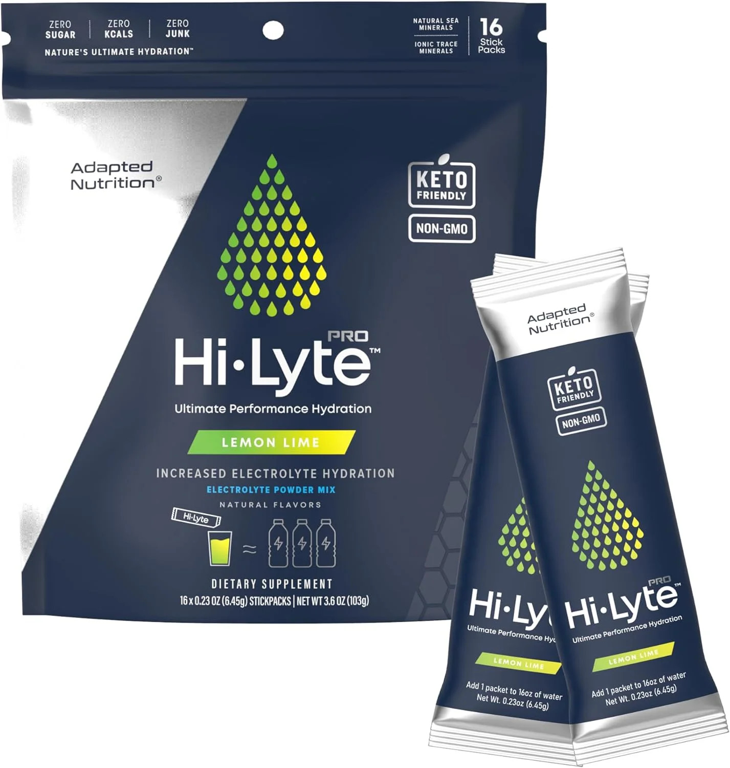 بسته های نوشیدنی هیدراتاسیون Hi-Lyte Pro Adapted Nutrition - 16 بسته تک نفره | لیمو ترش | پودر الکترولیت طعم دار | بدون شکر، بدون کربوهیدرات، بدون کالری بسته های نوشیدنی هیدراتاسیون Hi-Lyte Pro Adapted Nutrition - 16 بسته تک نفره | لیمو ترش | پودر الکترولیت طعم دار | بدون شکر، بدون کربوهیدرات، بدون کالری