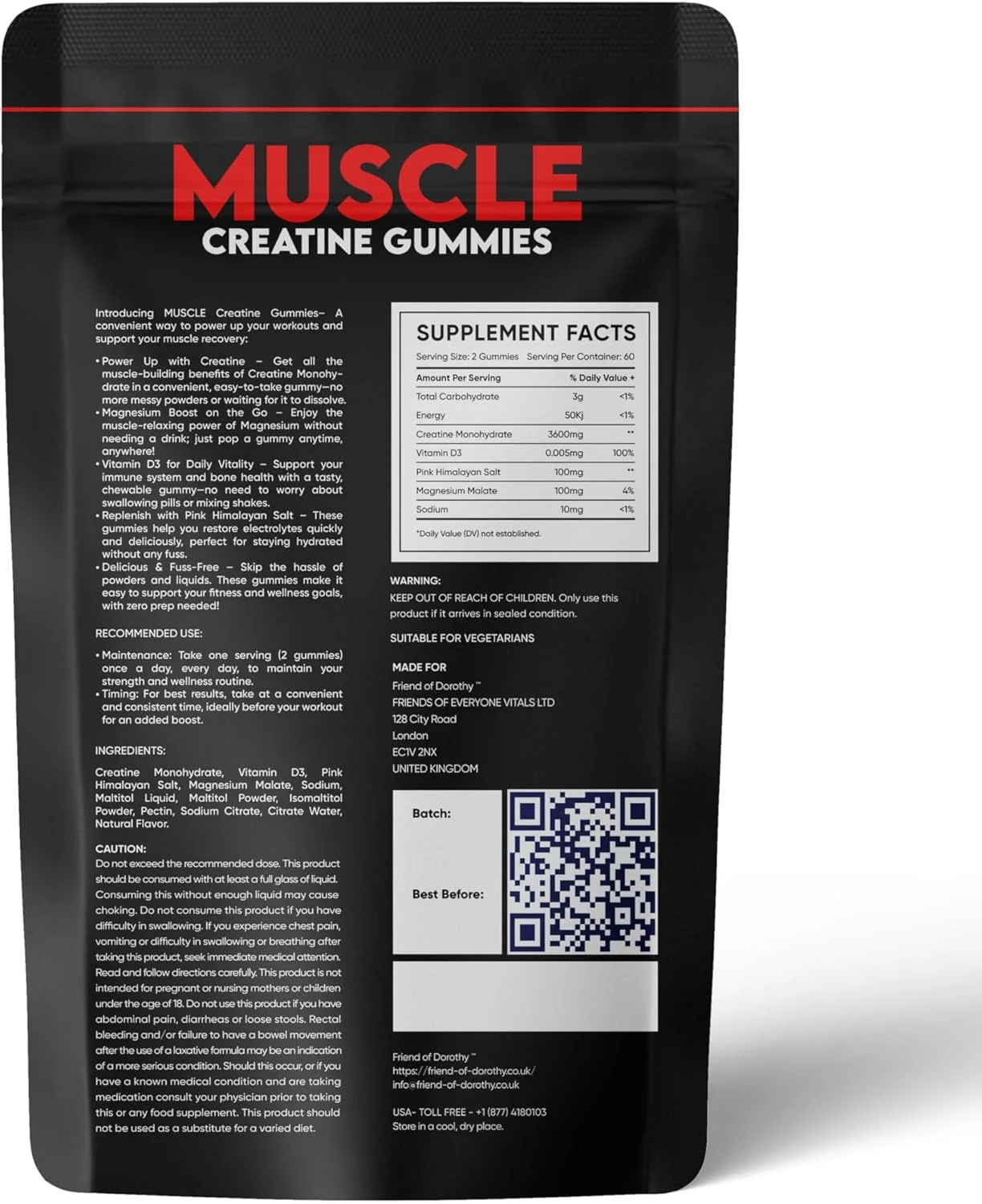 پاستیل کراتین - بدون شکر - کراتین مونوهیدرات جویدنی با الکترولیت ها، منیزیم و ویتامین D3 - پشتیبانی از هیدراتاسیون و ریکاوری، مکمل ورزشی و تمرینی - 60 پاستیل