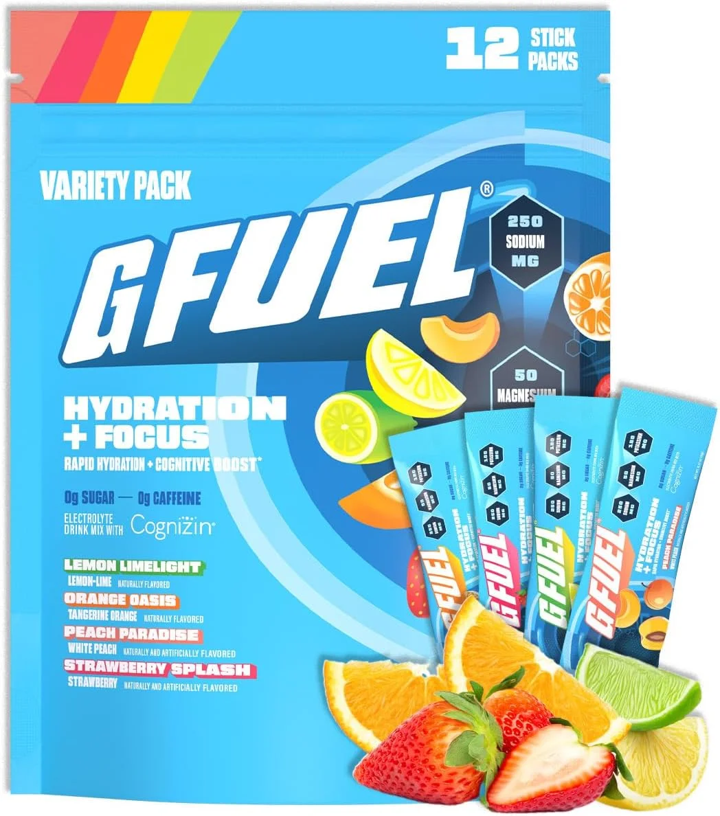 پودر الکترولیت G Fuel برای آبرسانی فوری و تمرکز | بسته متنوع الکترولیت بدون شکر با طعم لیمو، پرتقال، هلو، توت فرنگی، ترکیبات نوشیدنی نوتراپیک برای افزایش تمرکز ذهنی، 12 سروینگ پودر الکترولیت G Fuel برای آبرسانی فوری و تمرکز | بسته متنوع الکترولیت بدون شکر با طعم لیمو، پرتقال، هلو، توت فرنگی، ترکیبات نوشیدنی نوتراپیک برای افزایش تمرکز ذهنی، 12 سروینگ