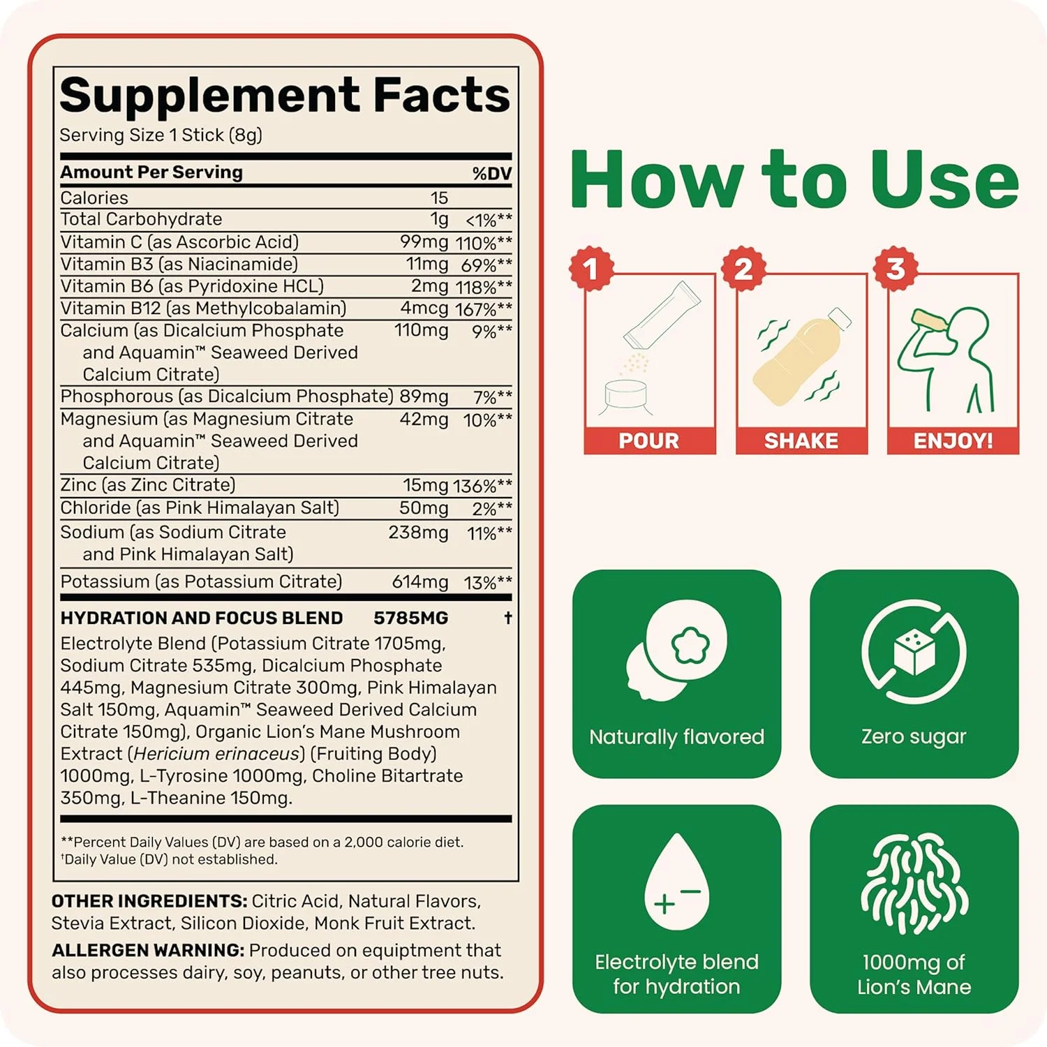 مخلوط نوشیدنی الکترولیت فانگیز با قارچ یال شیر و الکترولیت های ضروری، بسته 24 عددی متنوع - پودر مکمل آبرسانی بدون قند برای بزرگسالان برای سلامت مغز و تمرکز - مکمل قارچ مخلوط نوشیدنی الکترولیت فانگیز با قارچ یال شیر و الکترولیت های ضروری، بسته 24 عددی متنوع - پودر مکمل آبرسانی بدون قند برای بزرگسالان برای سلامت مغز و تمرکز - مکمل قارچ