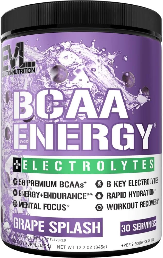 پودر آمینو اسیدهای EVL BCAAs - پودر قبل از تمرین BCAA Energy برای ریکاوری عضلات، رشد بدون چربی و استقامت - نوشیدنی ریکاوری بعد از تمرین آبرسان با 6 الکترولیت اصلی - Grape Splash پودر آمینو اسیدهای EVL BCAAs - پودر قبل از تمرین BCAA Energy برای ریکاوری عضلات، رشد بدون چربی و استقامت - نوشیدنی ریکاوری بعد از تمرین آبرسان با 6 الکترولیت اصلی - Grape Splash