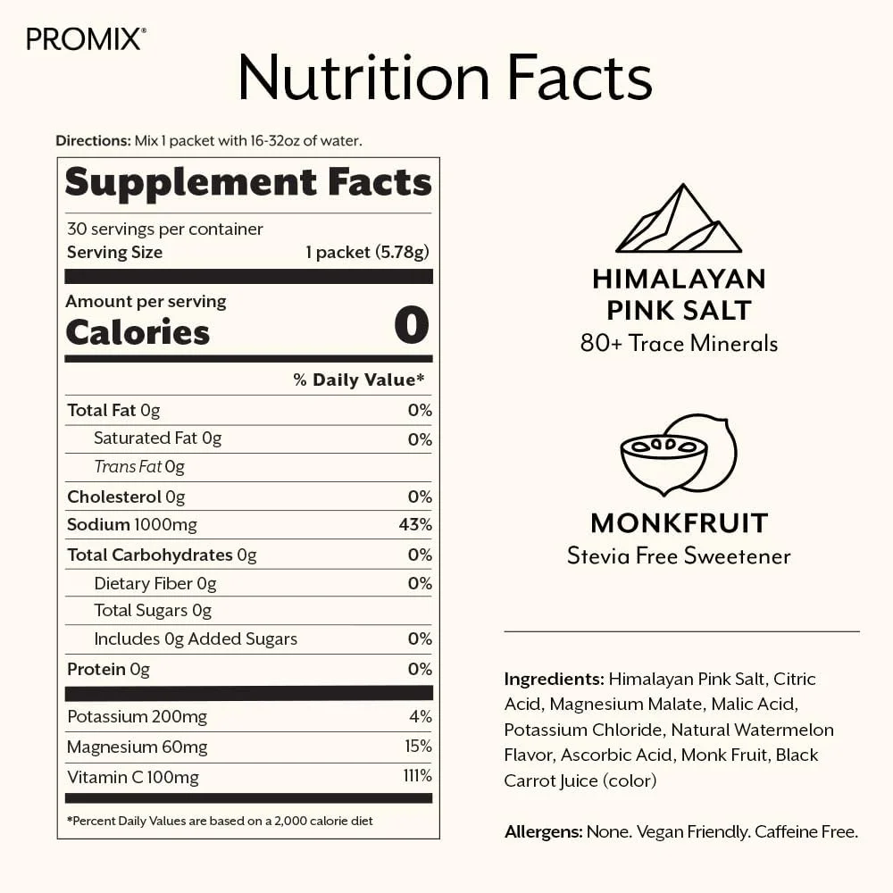 پودر الکترولیت پرومیکس نوتریشن - نمک صورتی هیمالیا، منیزیم، پتاسیم، ویتامین C - طعم هندوانه نمکی، شیرینی ملایم - 30 سروینگ (بسته 30 عددی) پودر الکترولیت پرومیکس نوتریشن - نمک صورتی هیمالیا، منیزیم، پتاسیم، ویتامین C - طعم هندوانه نمکی، شیرینی ملایم - 30 سروینگ (بسته 30 عددی)
