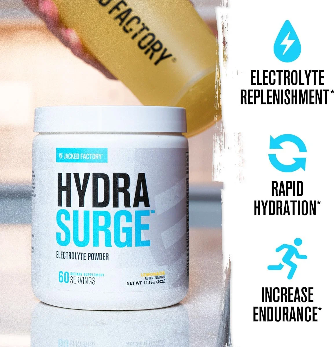 پودر الکترولیت HYDRASURGE از Jacked Factory - مکمل آبرسانی با مواد معدنی اصلی، نمک دریایی هیمالیا، آب نارگیل - مناسب برای کتو، شیرین شده به طور طبیعی - 60 سروینگ، لیموناد پودر الکترولیت HYDRASURGE از Jacked Factory - مکمل آبرسانی با مواد معدنی اصلی، نمک دریایی هیمالیا، آب نارگیل - مناسب برای کتو، شیرین شده به طور طبیعی - 60 سروینگ، لیموناد
